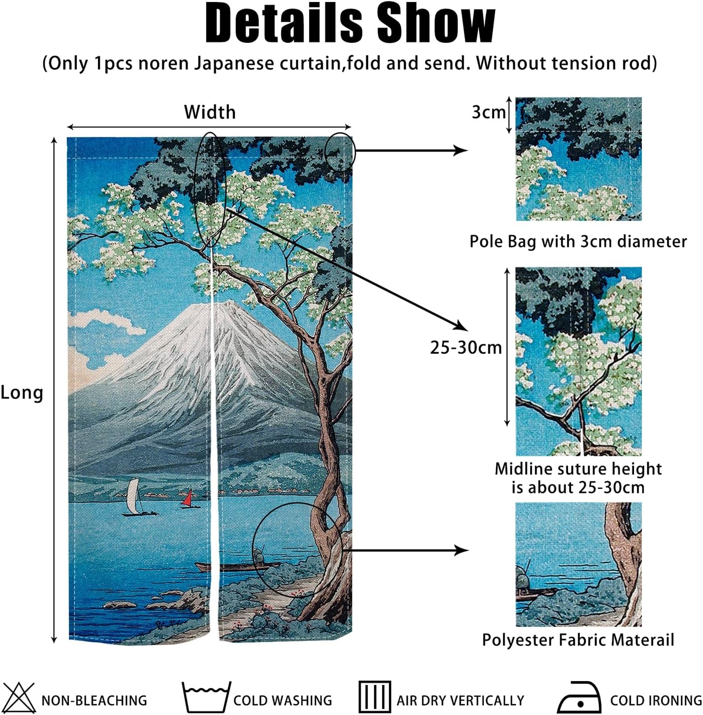 Mount Fuji Japanese Door Curtain Noren 335x709
