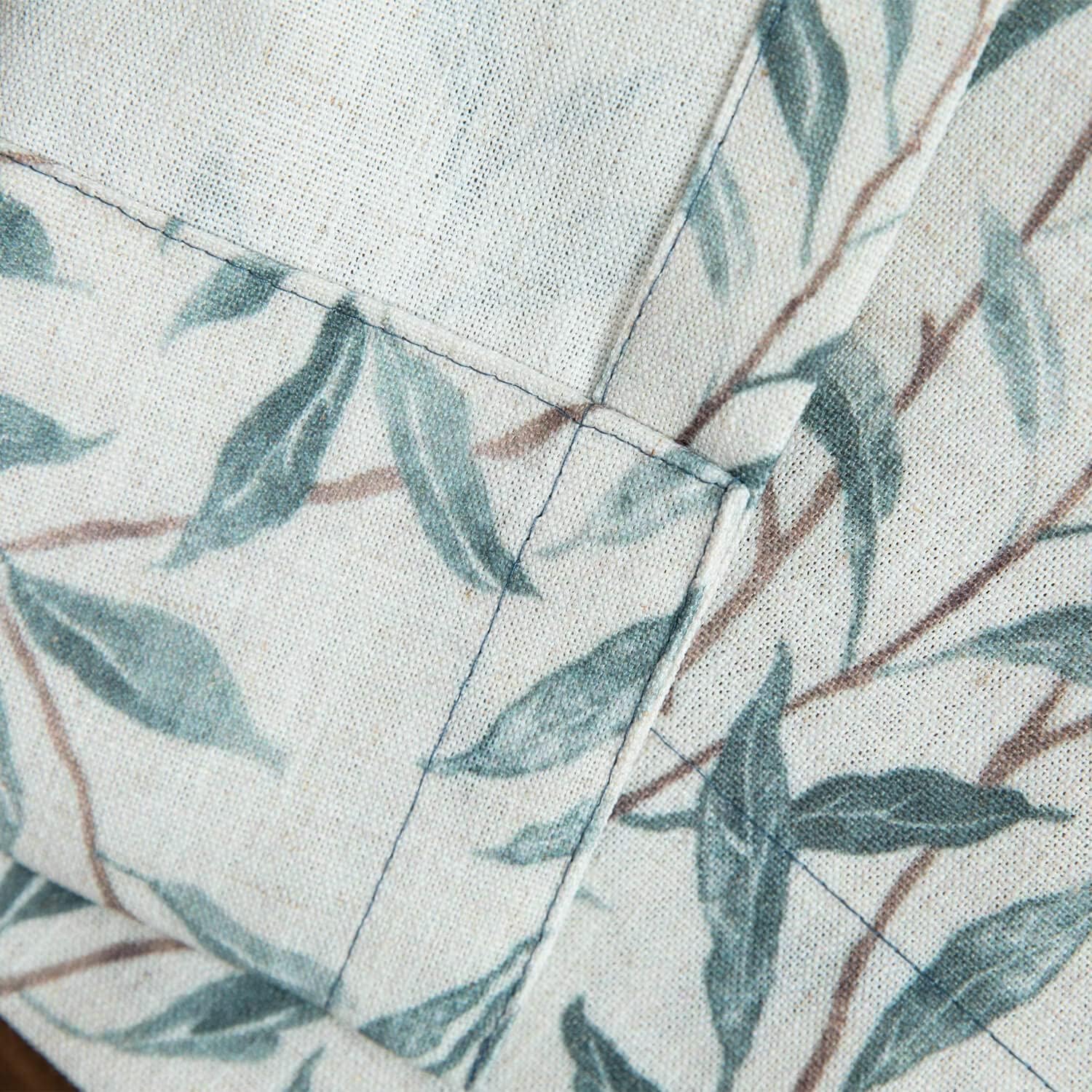 VOGOL Linen Textured Curtains with Leaves Print and Lace Border