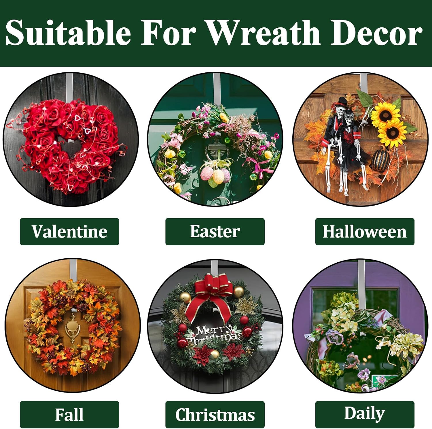 ZMCINER Adjustable Wreath Hanger for Front Door Silver