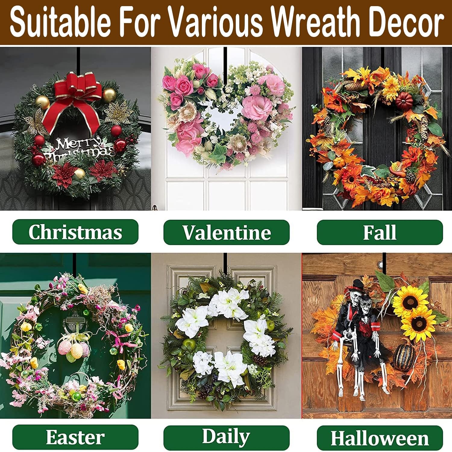 Adjustable Wreath Hanger Front Door Black 15-25 Inches