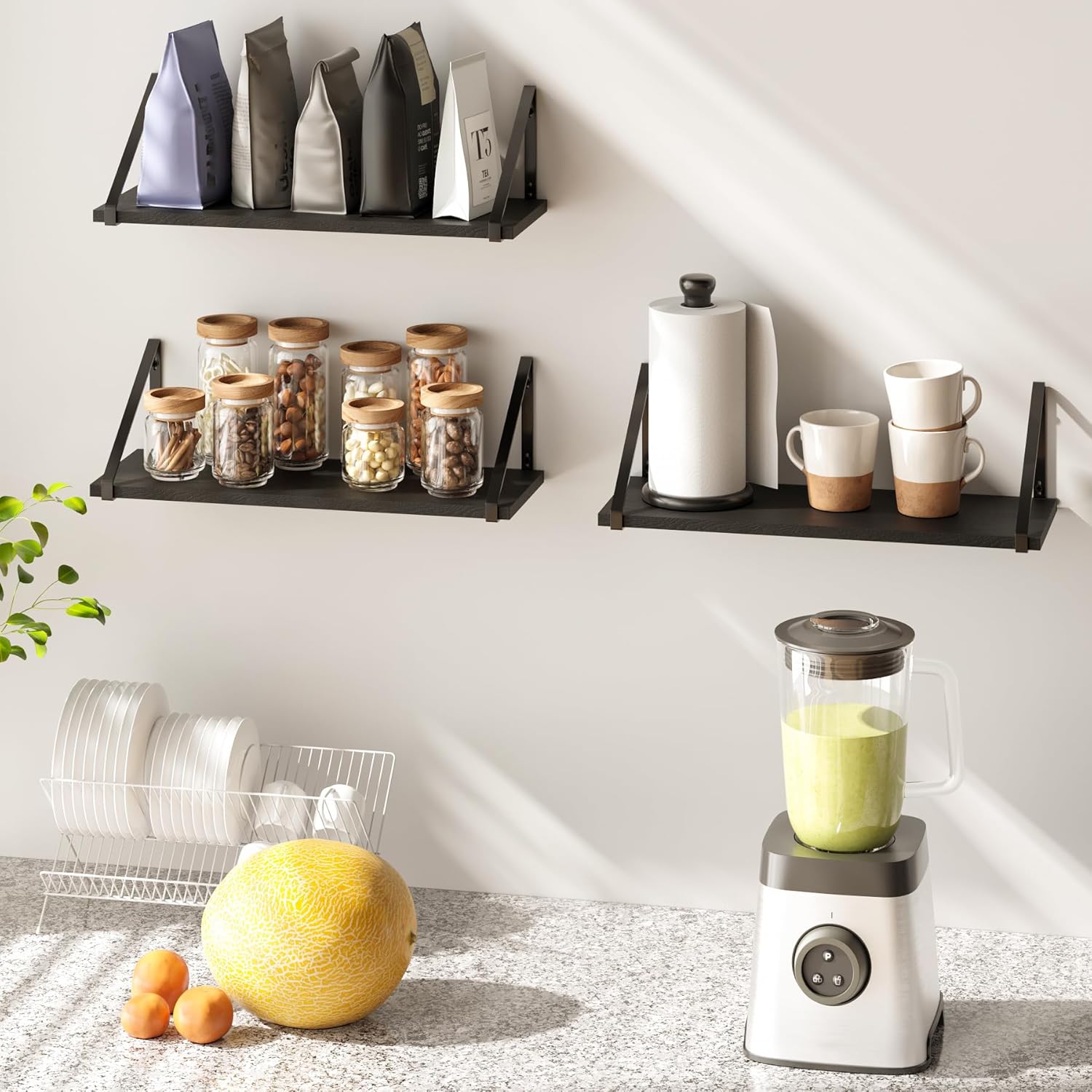 BAMEOS Floating Shelves Rustic Wood Set of 3