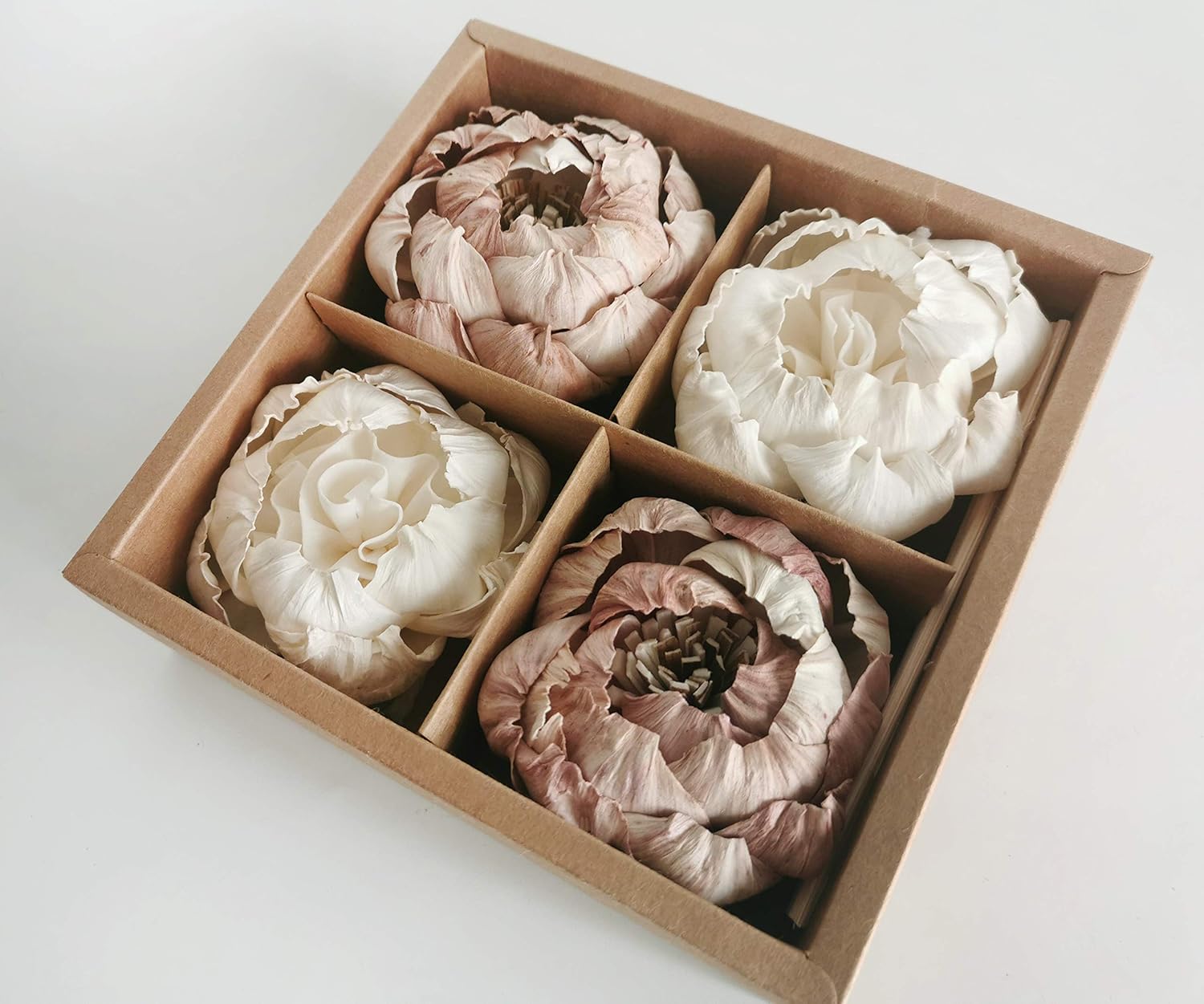 4 White Natural Peony Sola Flower Diffuser Set for Home Fragrance