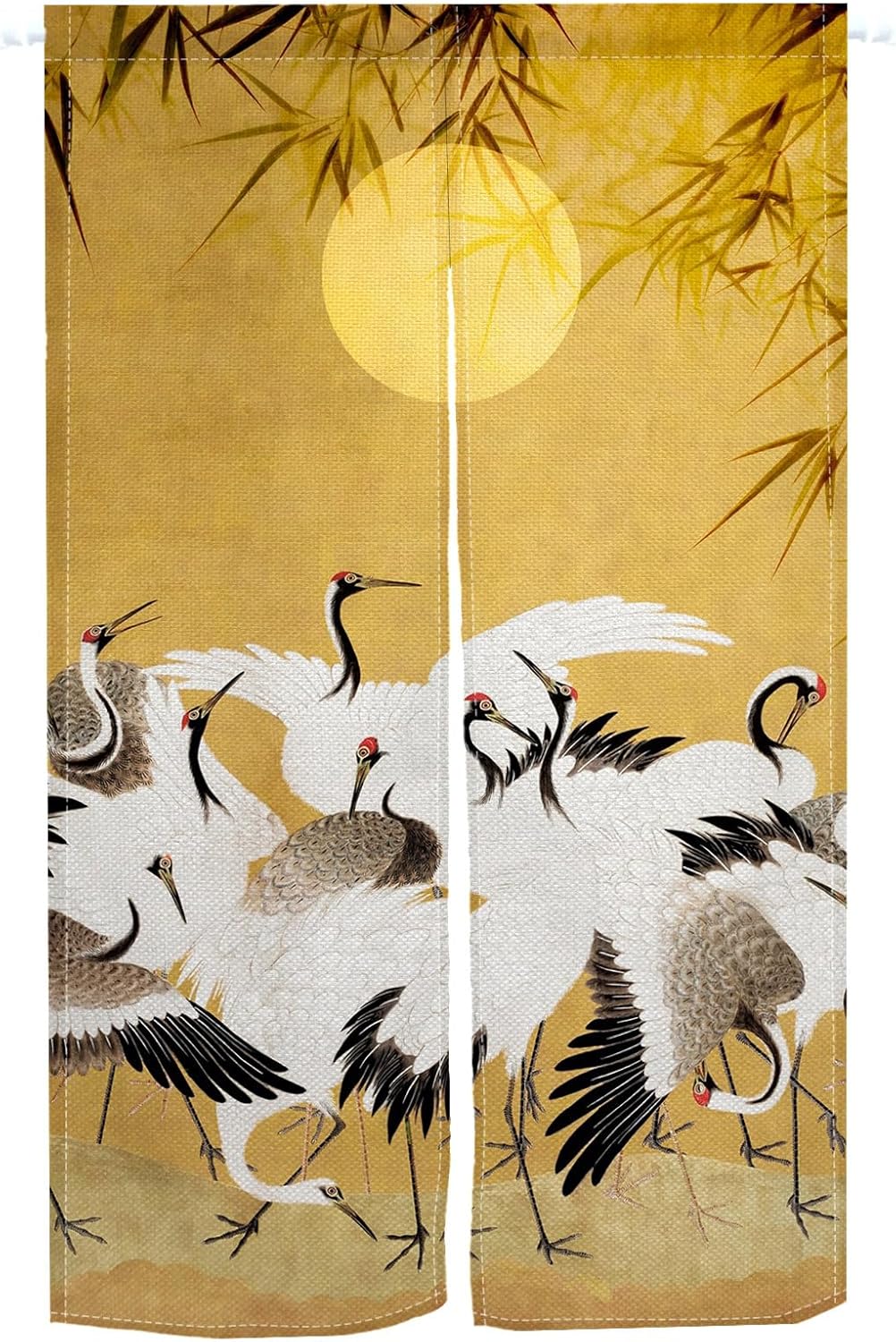 Japanese Style Cranes Full Moon Bamboo Door Curtain 34x60