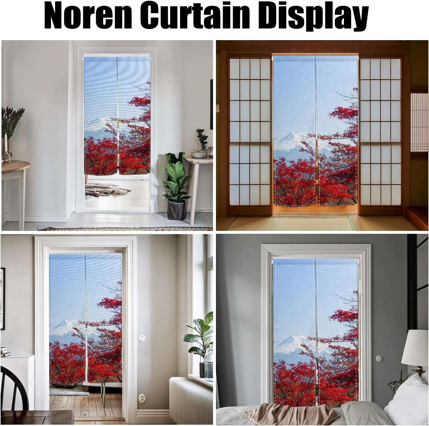 Japanese Style Door Curtain Red Maple Leaf Print 34x60 Inches