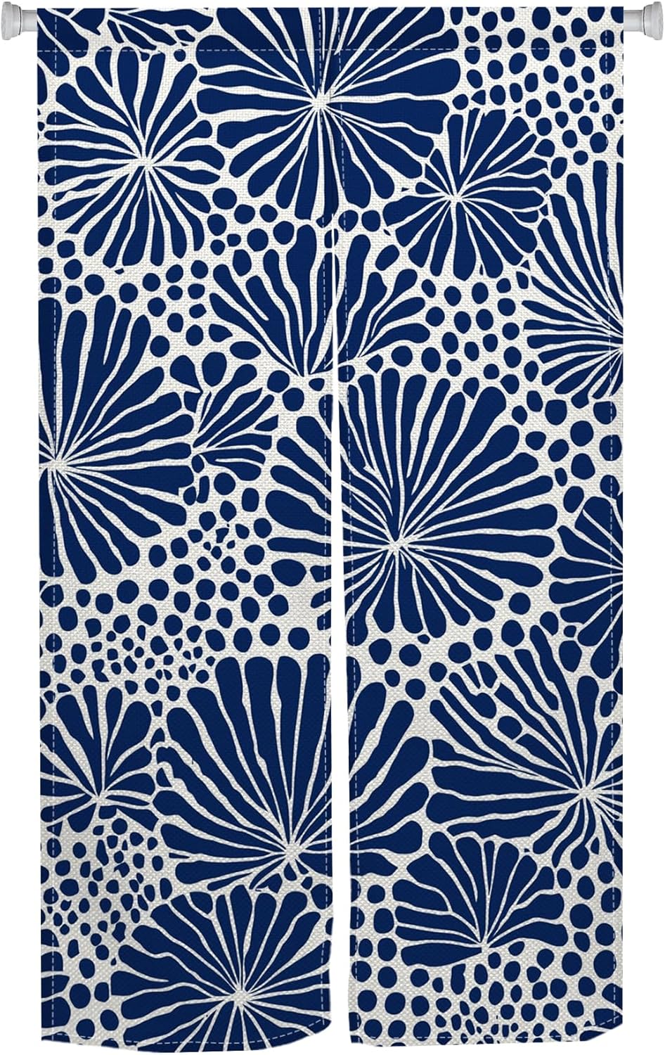 Japanese Noren Door Curtain Blue Floral Pattern