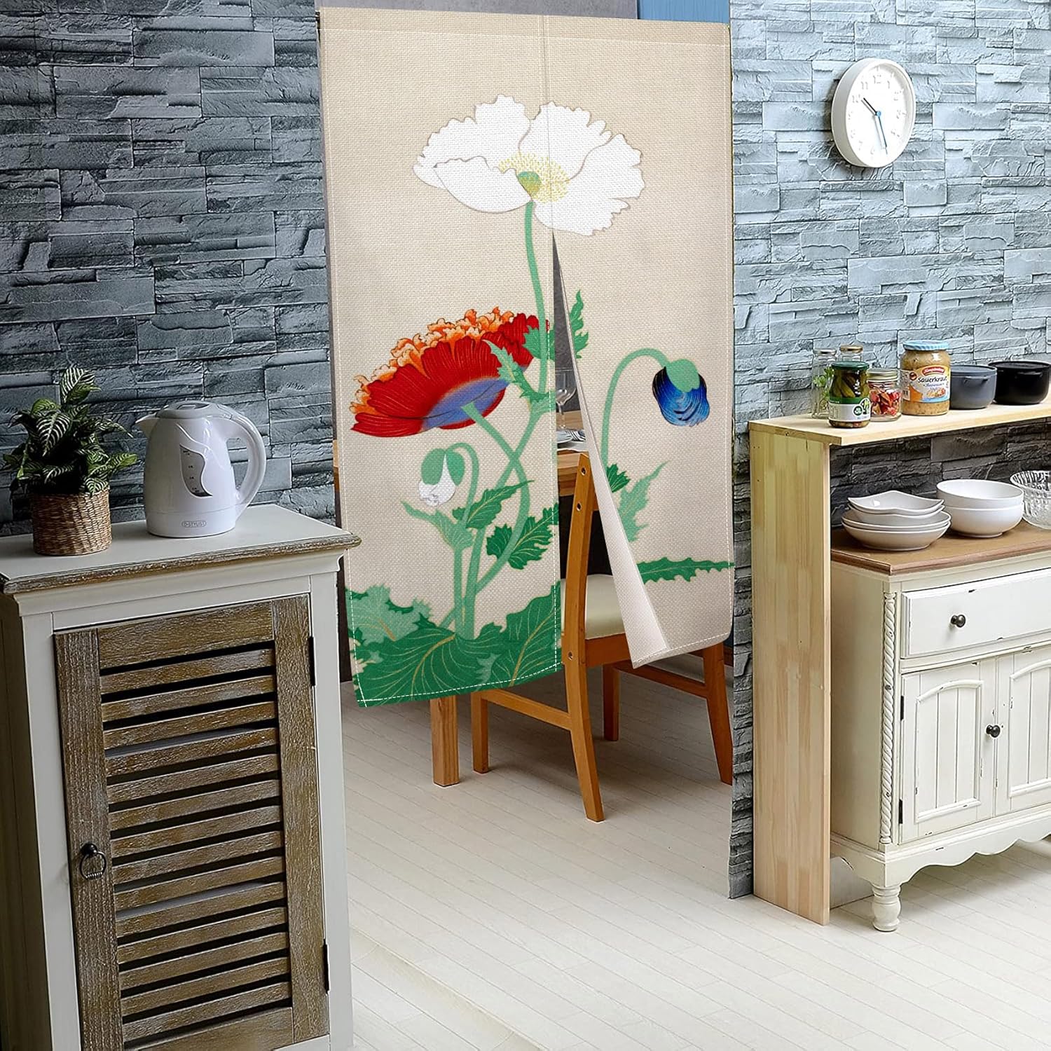 Japanese Style Door Curtain with Floral Pattern 34x60