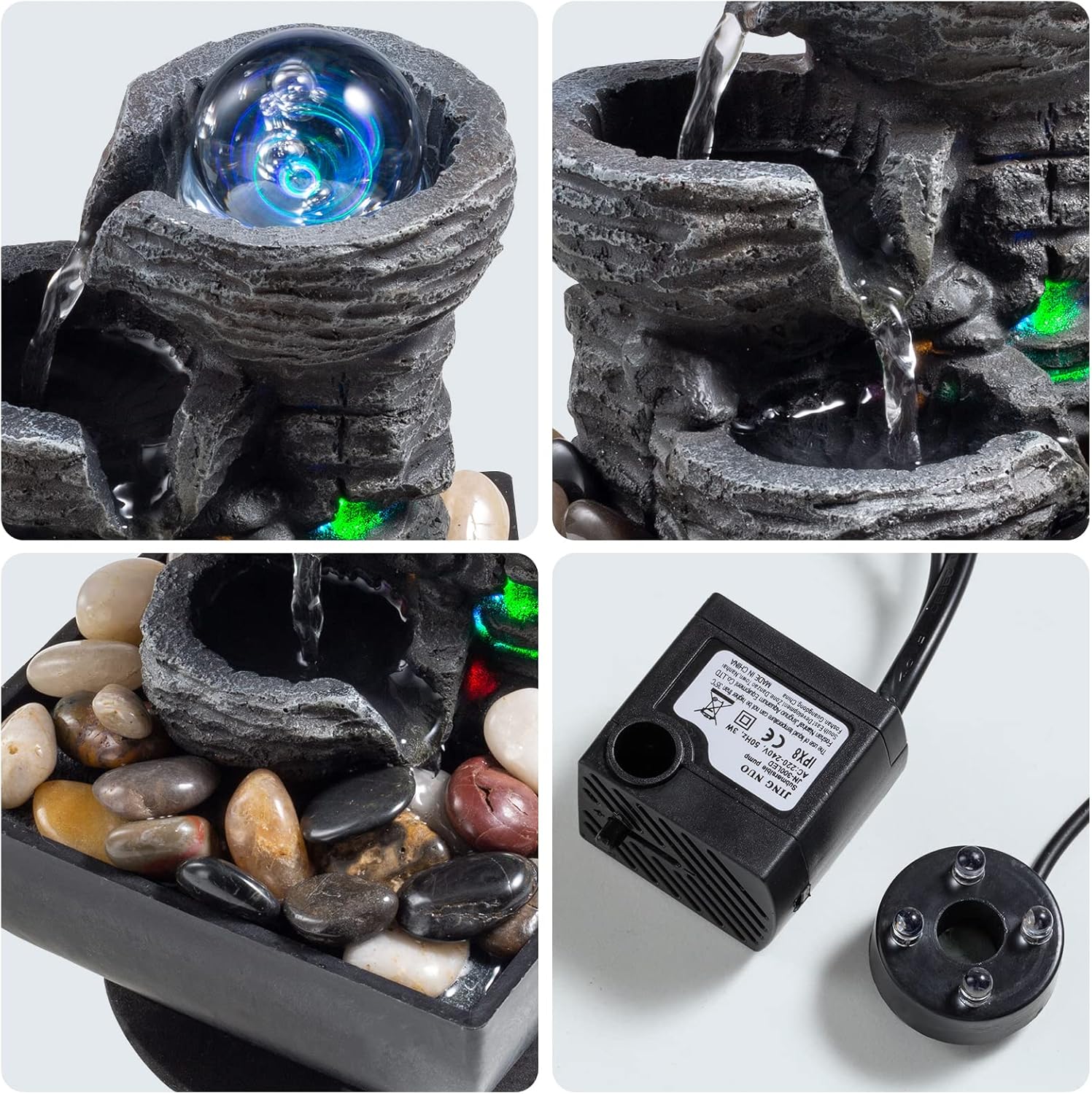 AMOOTEK Tabletop Fountain with LED Lights and Bubble Balls