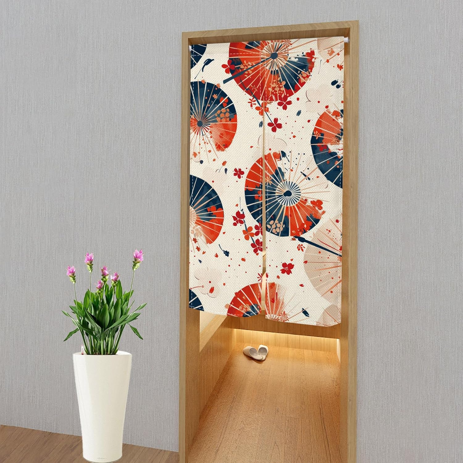 Leowefowa Japanese Noren Door Curtain Red Blue Pattern 34x60
