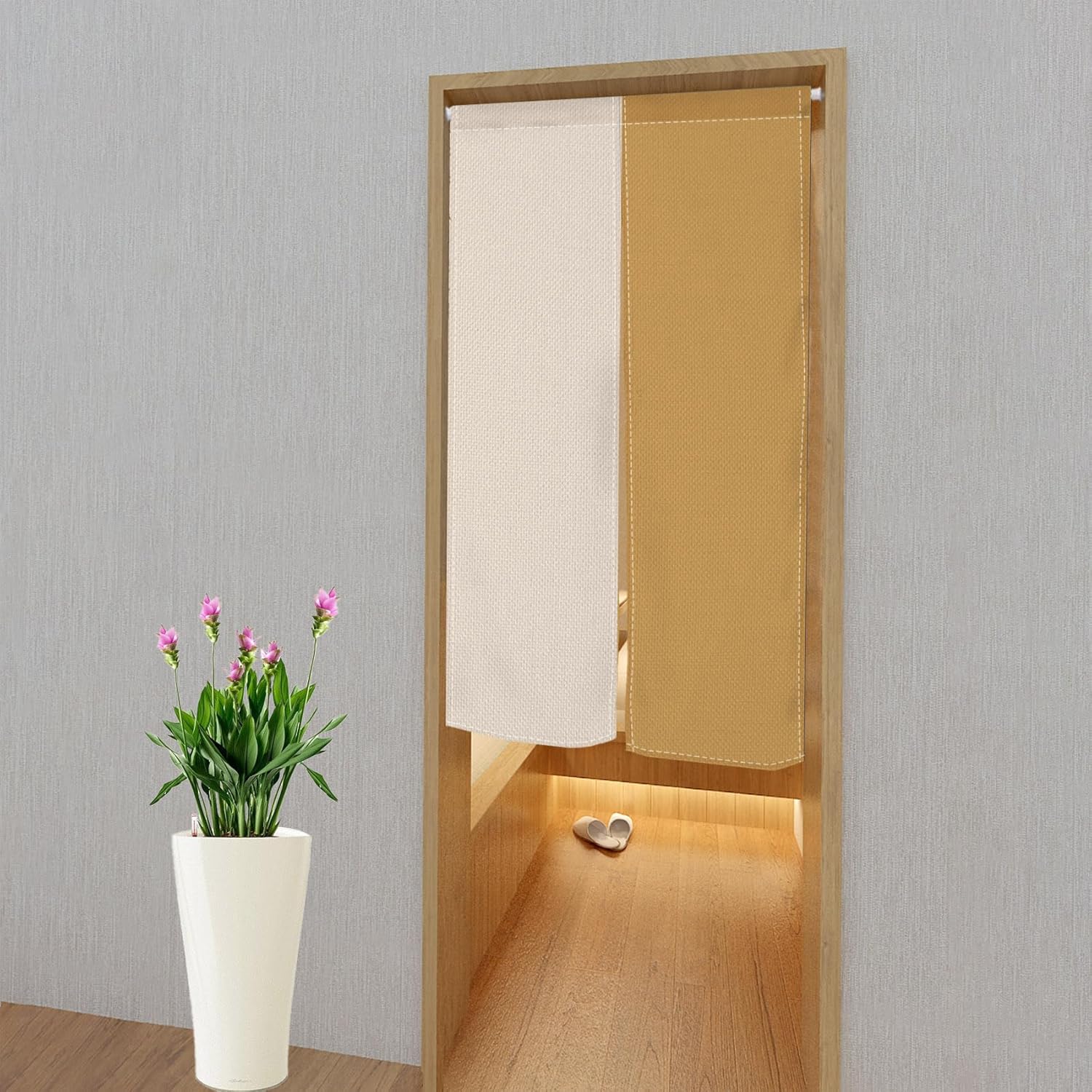 Leowefowa Japanese Noren Door Curtain - Solid Yellow White 335x472 Inches