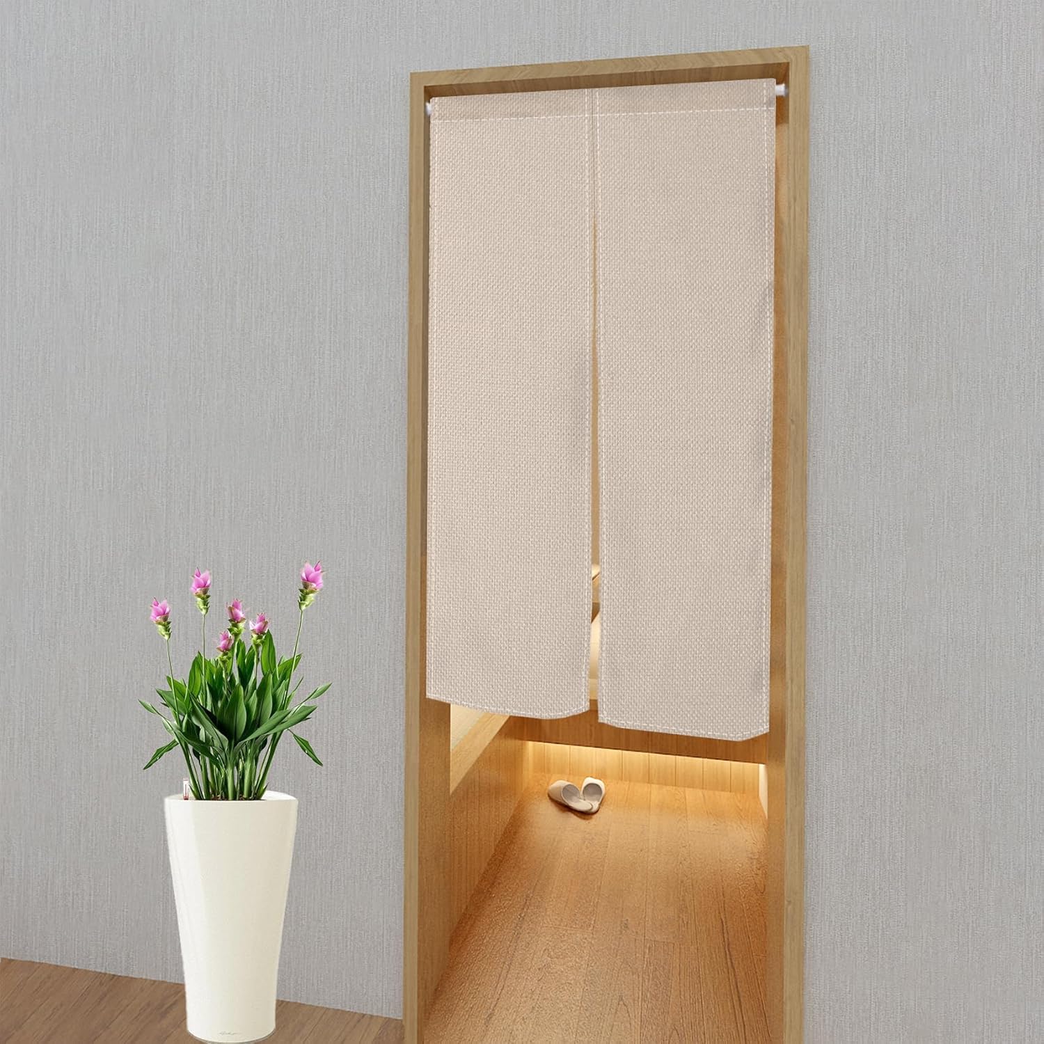 Leowefowa Light Brown Japanese Noren Door Curtain