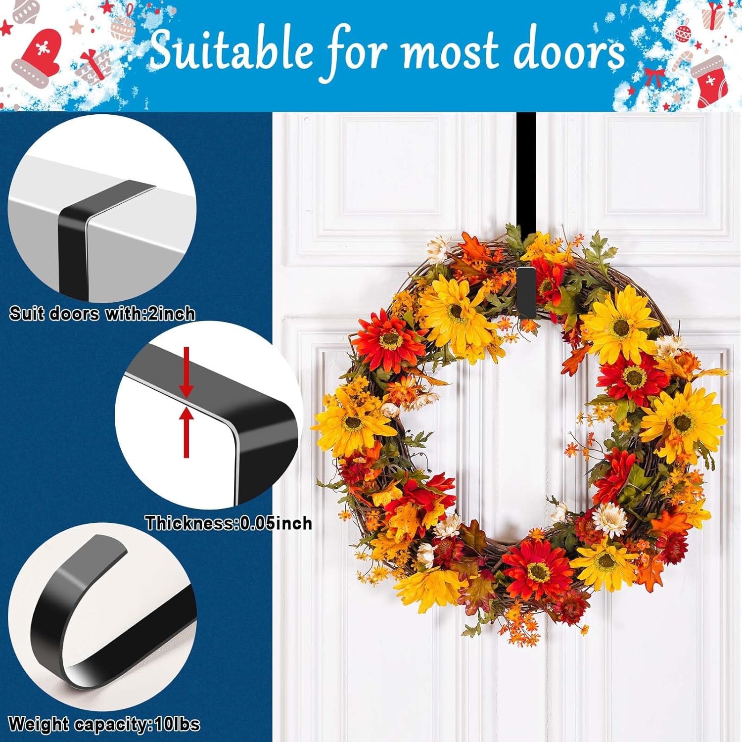 4 Pack 15 Inch Wreath Hangers for Front Door