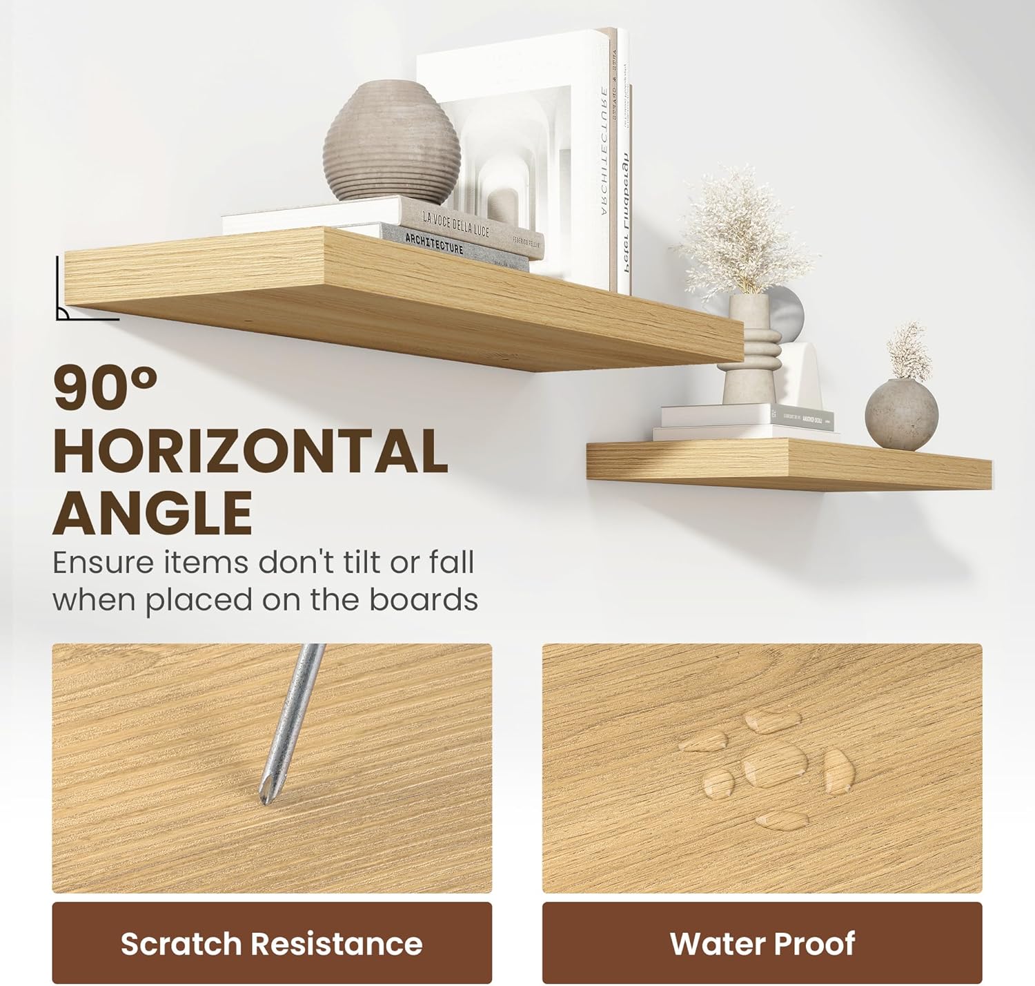 36 Inch Deep Floating Shelves 2 Pack Natural Finish