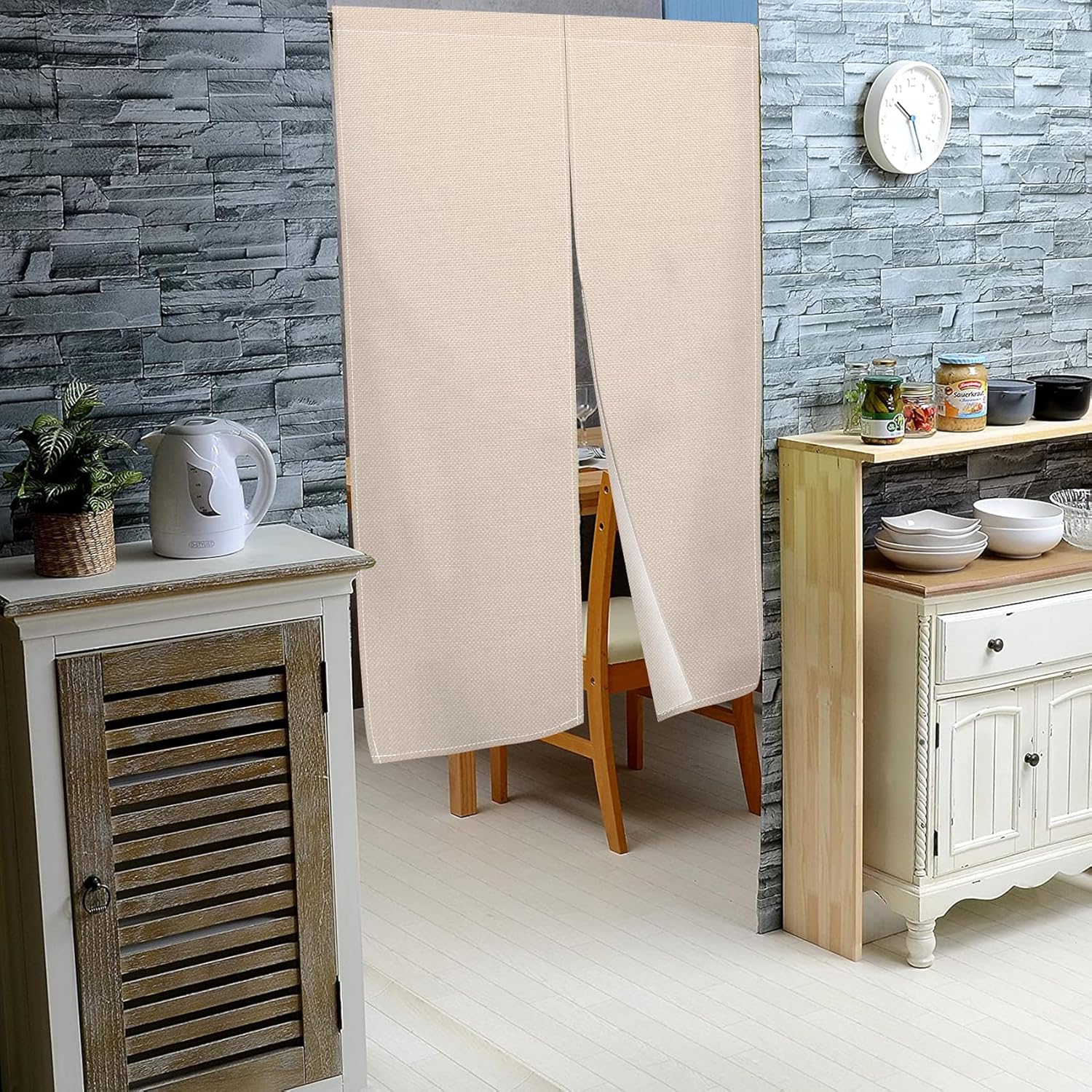 Leowefowa Light Brown Japanese Noren Door Curtain