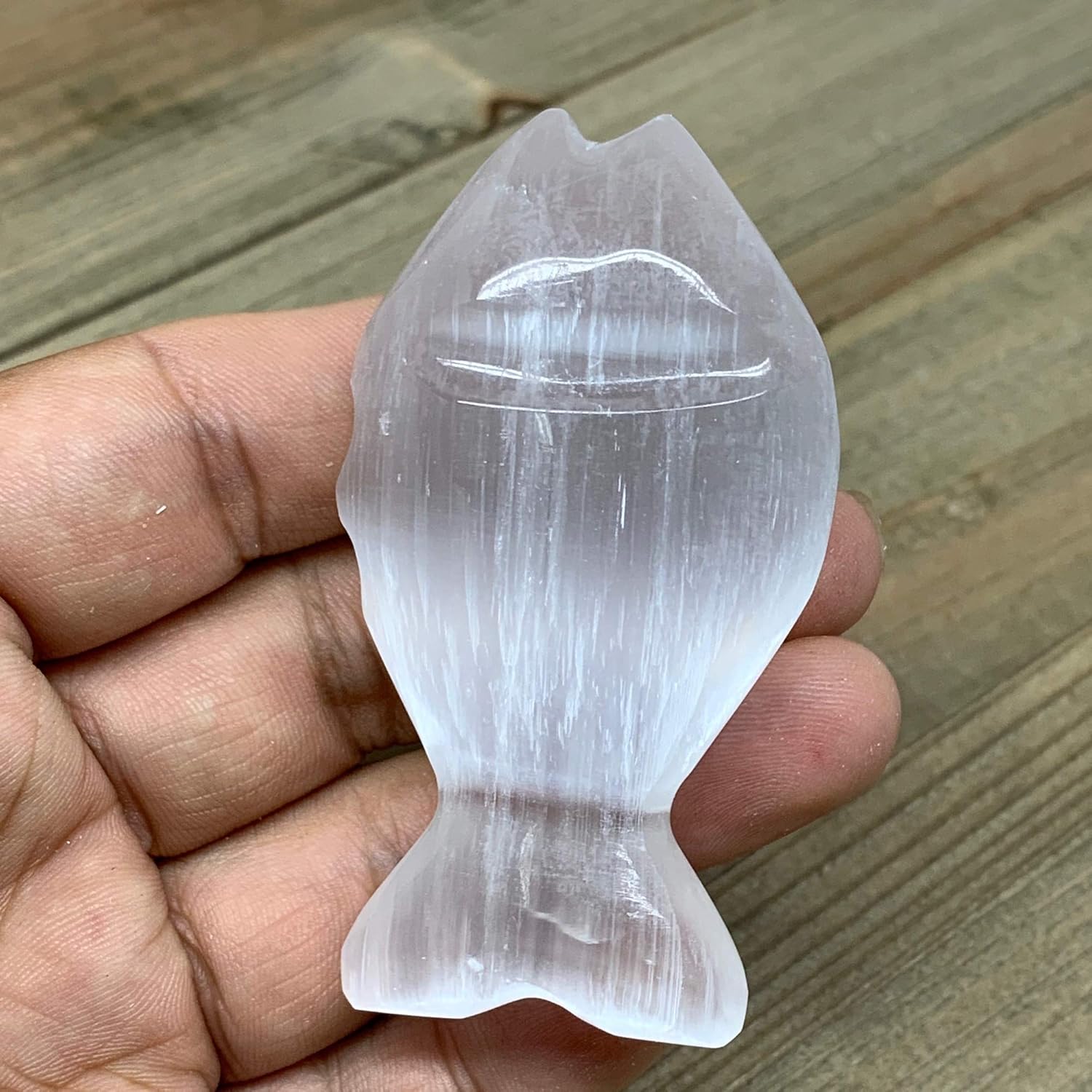 White Selenite Fish Crystal Handcrafted Morocco