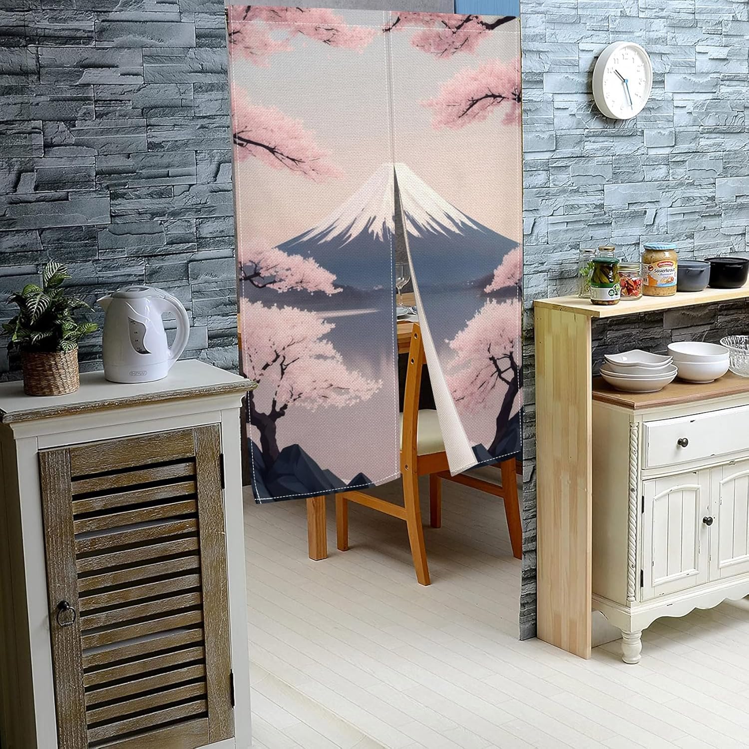 Leowefowa Japanese Noren Curtain Pink Cherry Blossom Panel 34x60