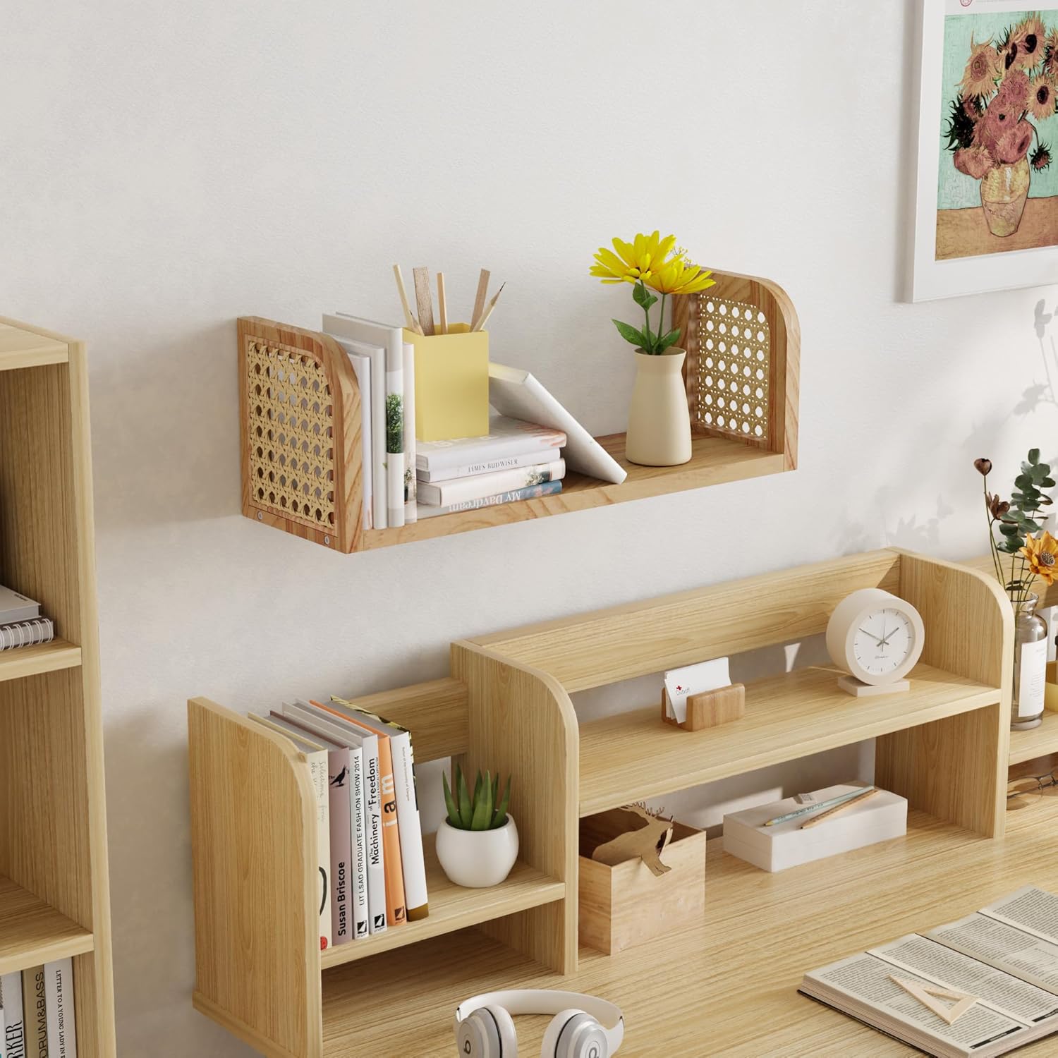 Rattan Floating Shelf for Home and Office