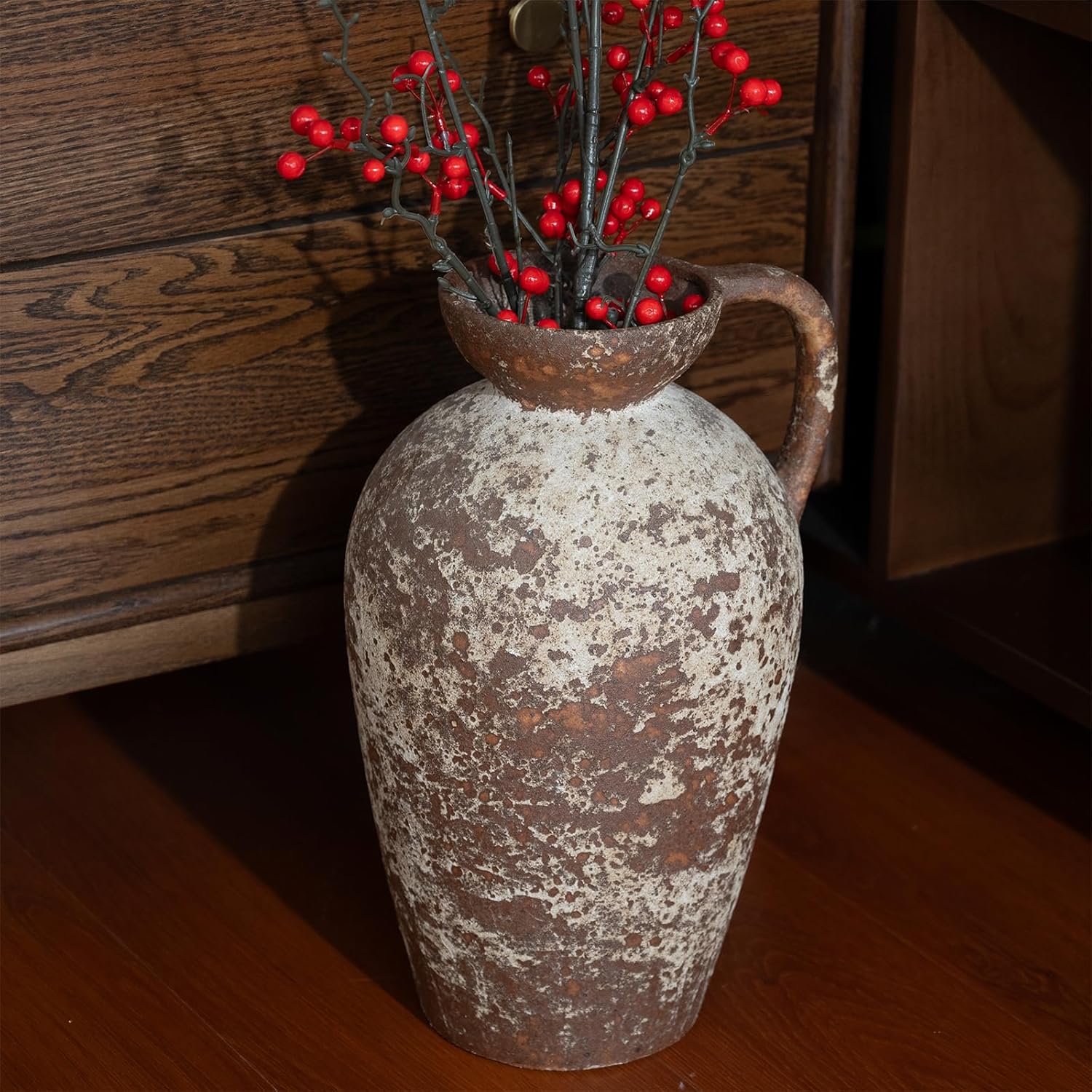 Brown Ceramic Rustic Farmhouse Vase with Handle