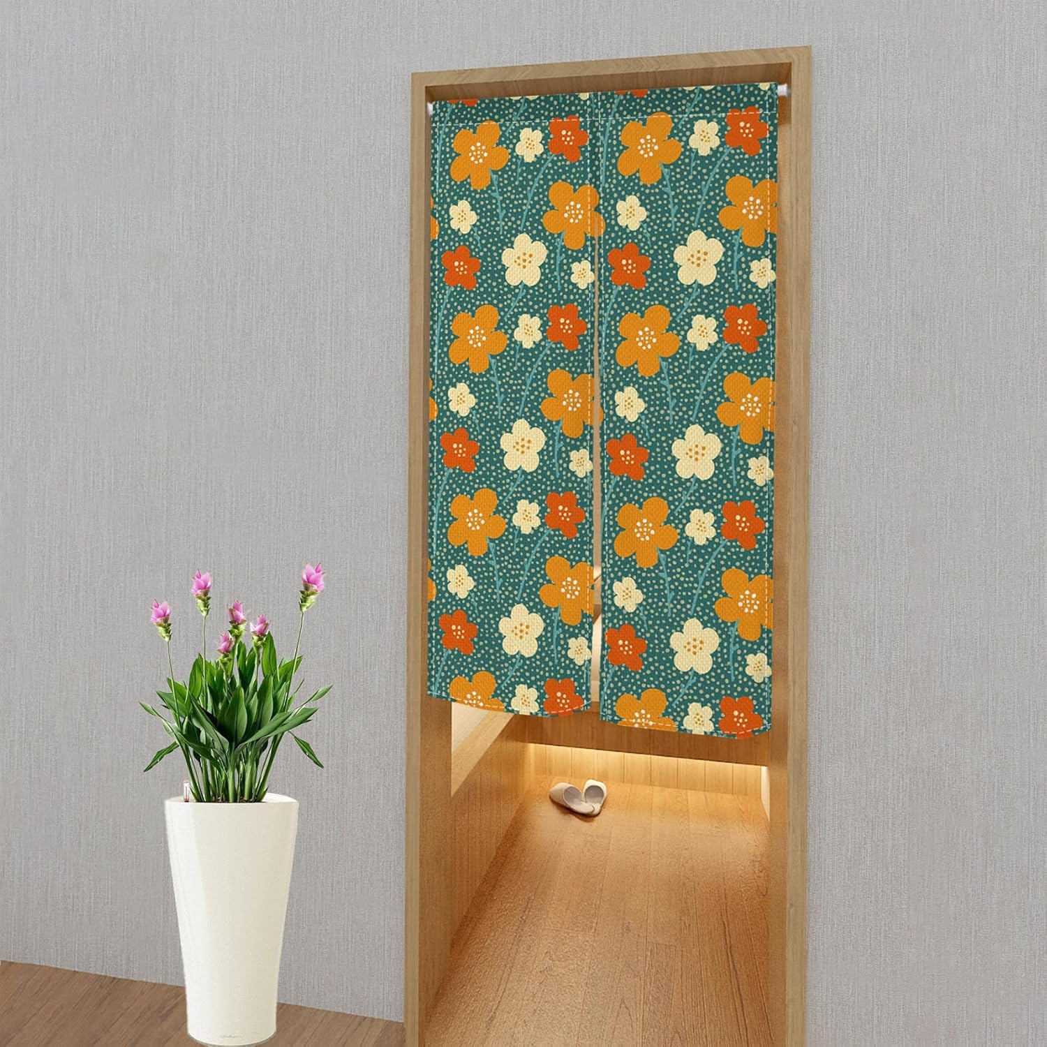 Leowefowa Retro Floral Door Curtain Panel