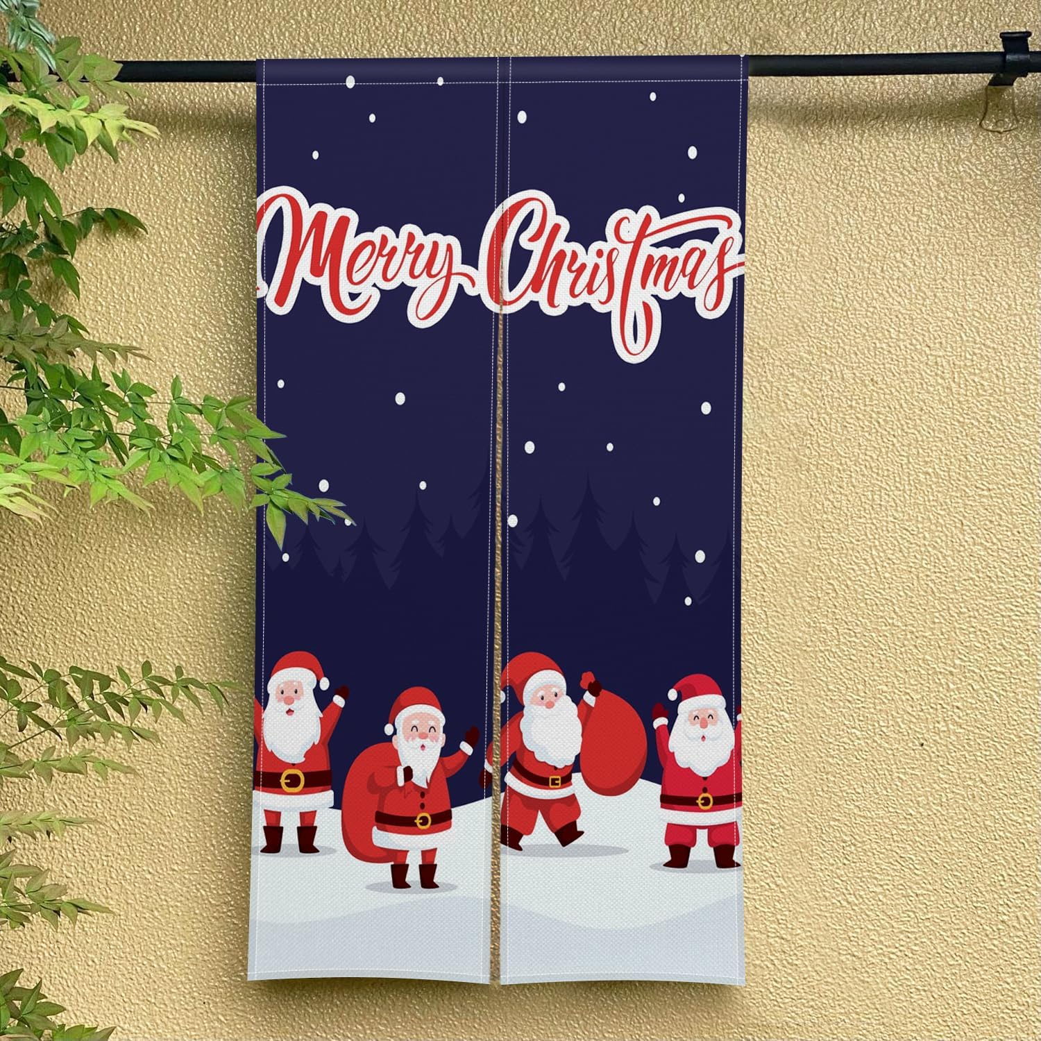 Japanese Noren Door Curtain with Snowman Christmas Design