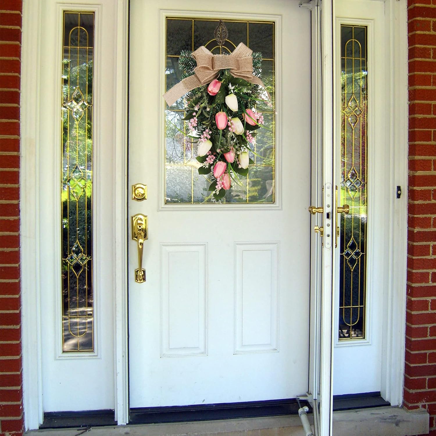 Artificial Tulips Teardrop Wreath for Front Door
