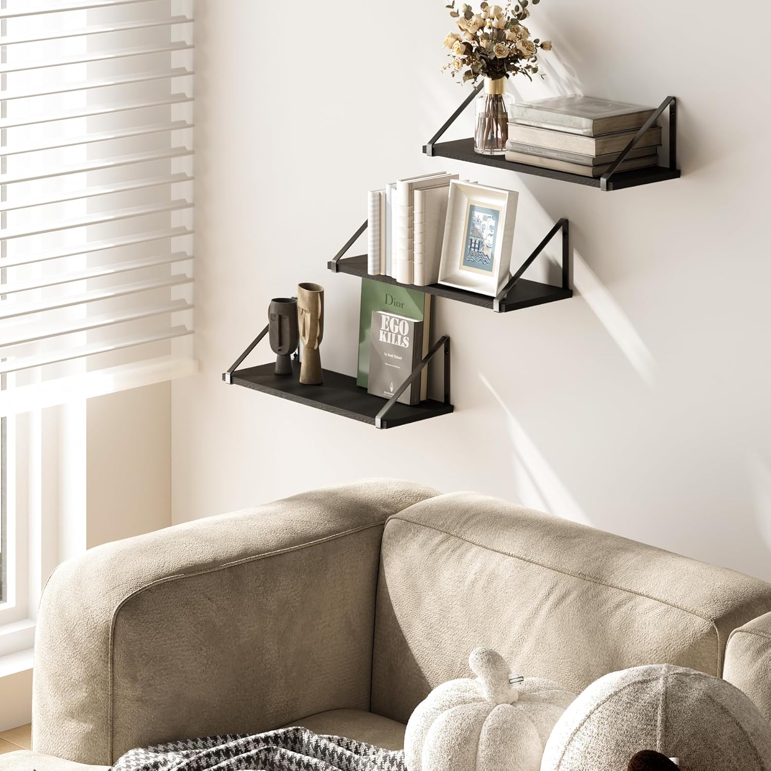 BAMEOS Floating Shelves Rustic Wood Set of 3