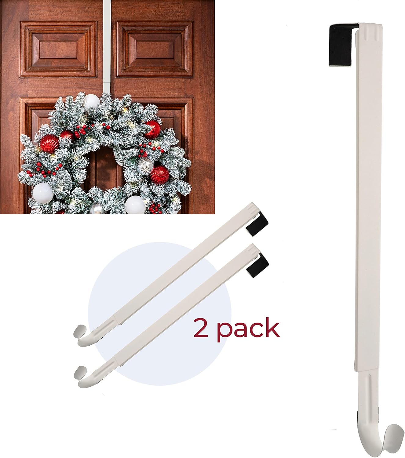 Haute Decor Adjustable Wreath Hanger - 2 Pack White