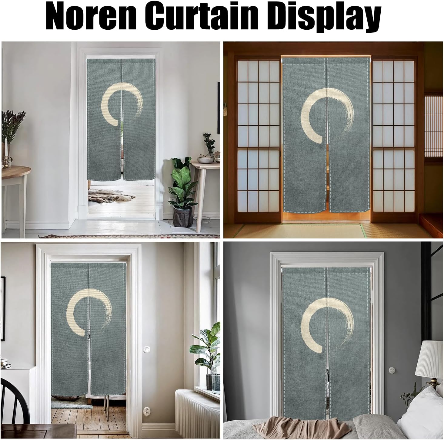Japanese Noren Door Curtain Green Circle Print 34x60 Inches