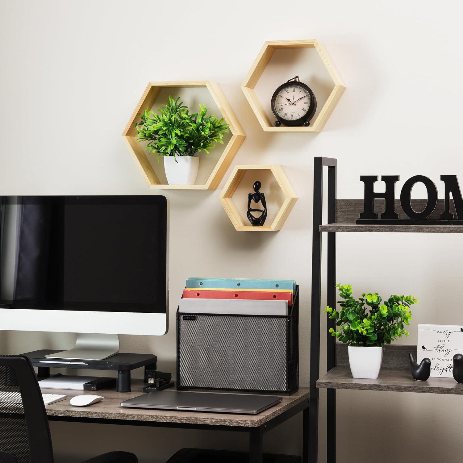 Mind Reader Hexagon Floating Shelves Set of 3 Brown