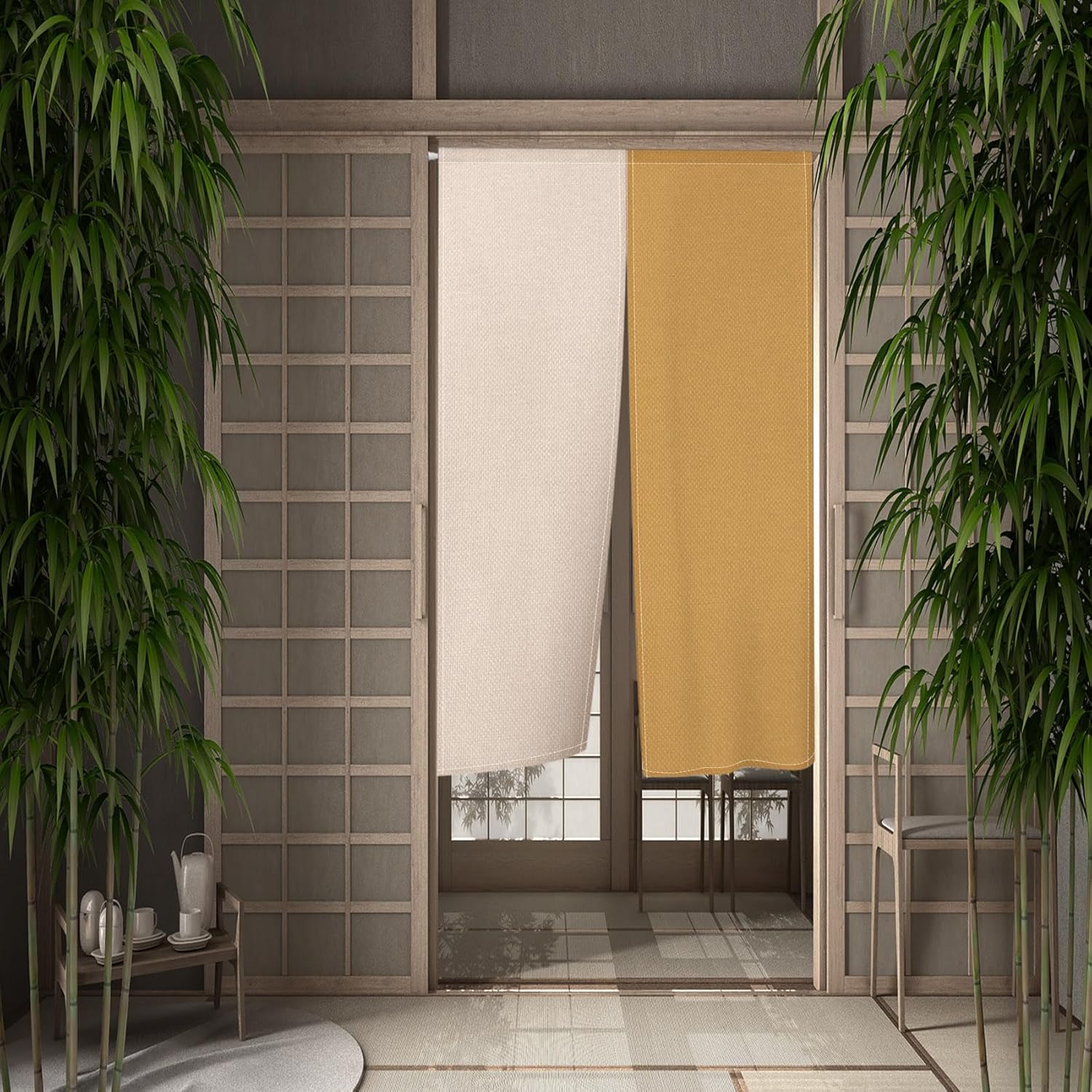 Leowefowa Japanese Noren Door Curtain - Solid Yellow White 335x472 Inches