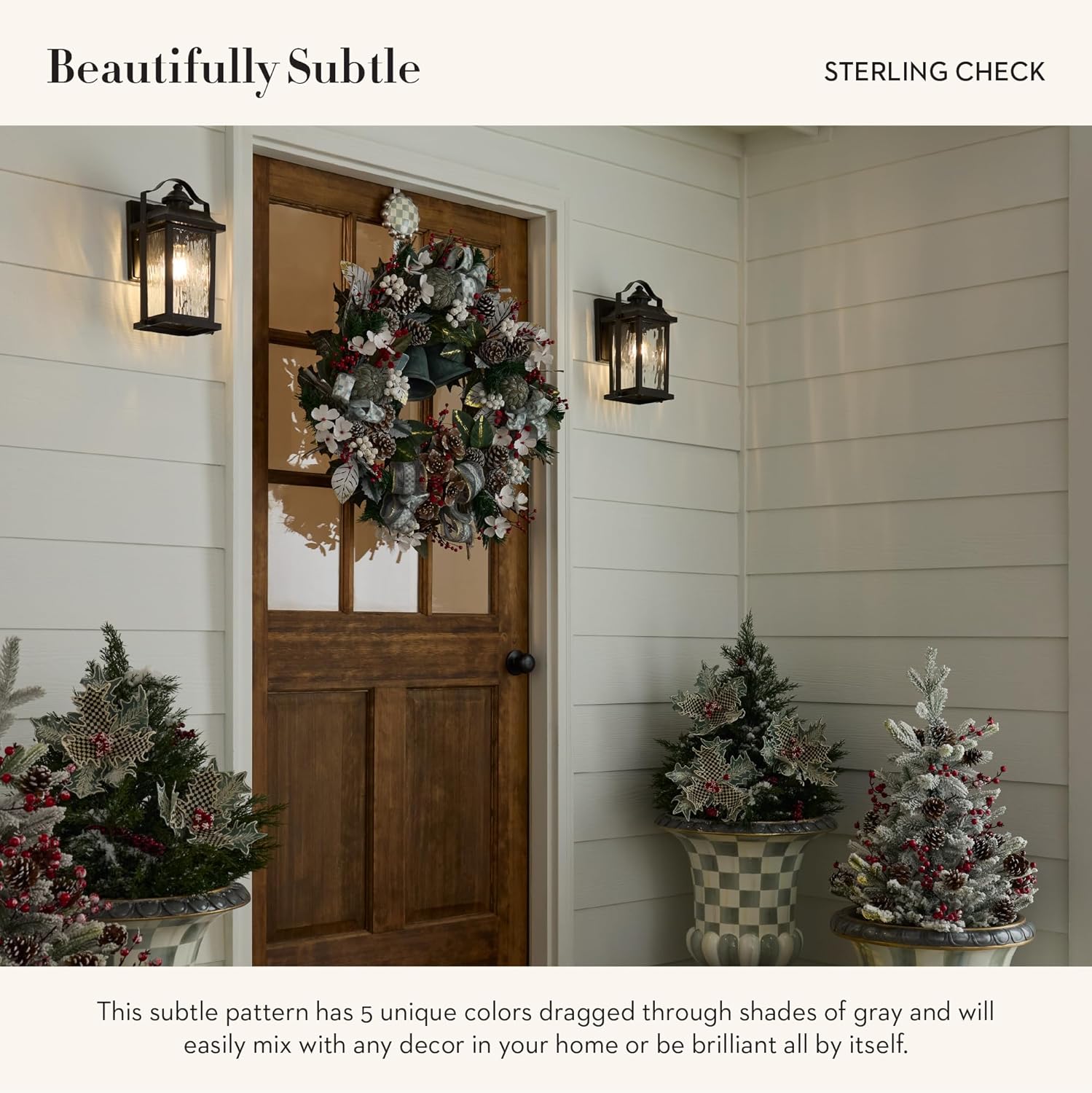 Mackenzie-Childs Wreath Hanger Gray White Check