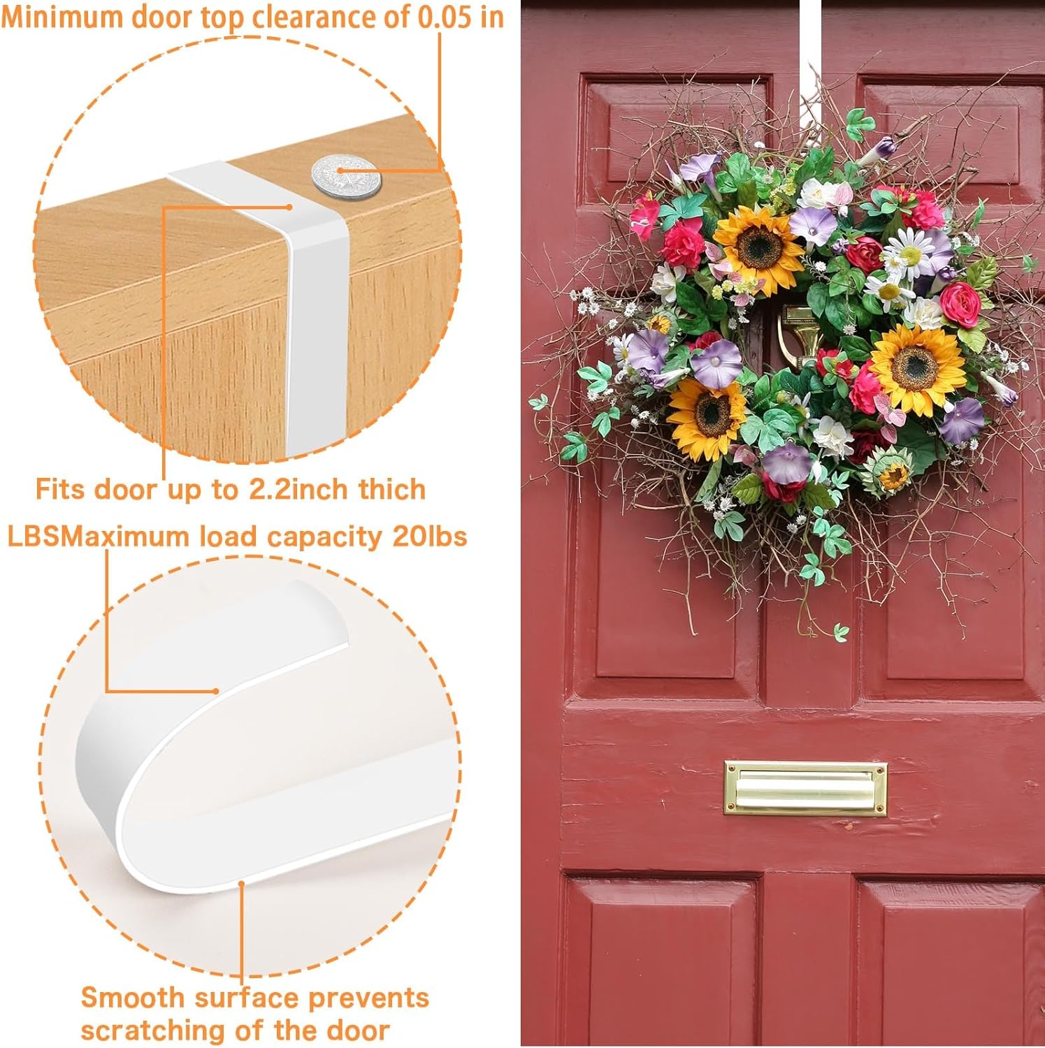12 White Wreath Hanger Hooks for Front Door 2 Pack