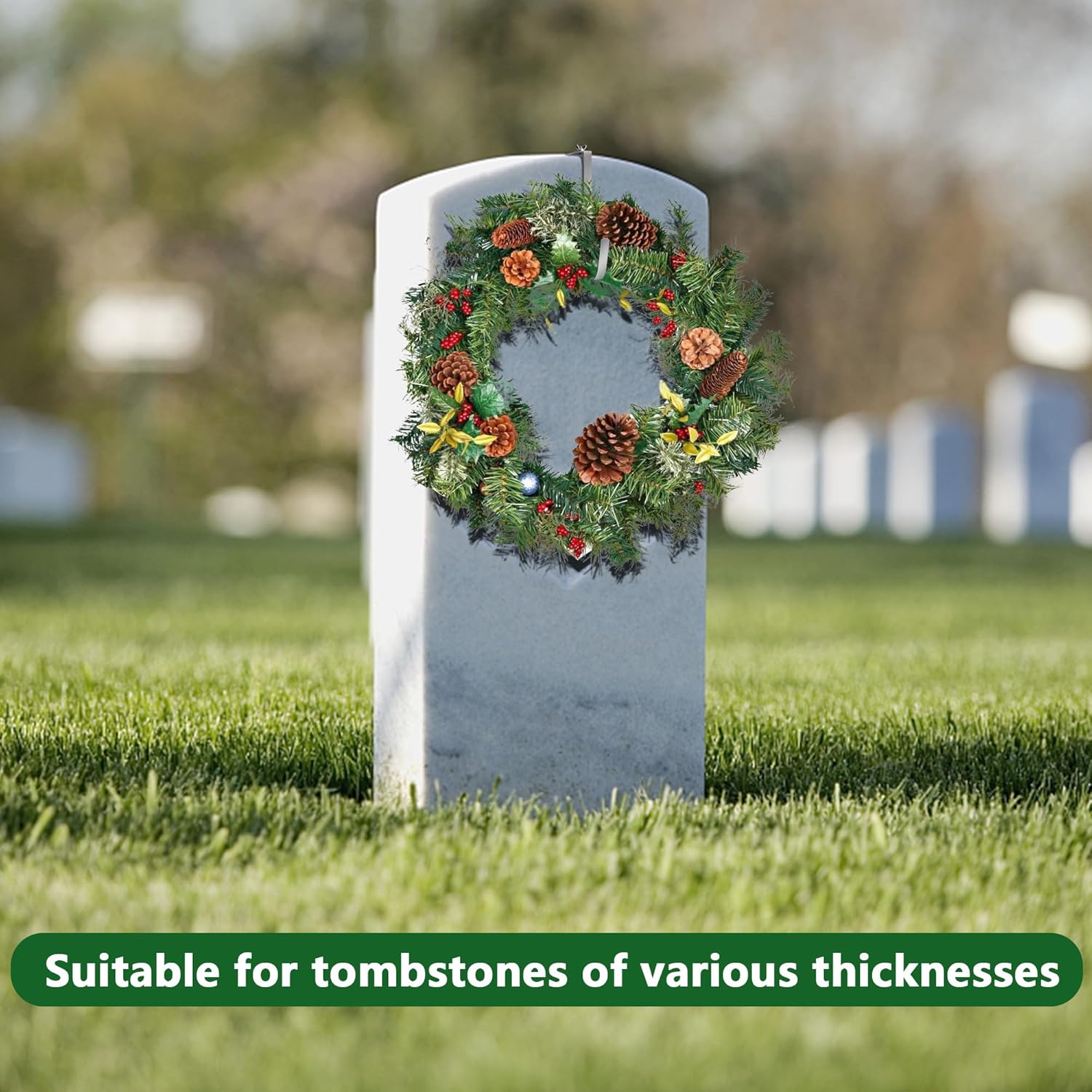 Christmas Headstone Wreath Hanger - Adjustable 6-11 Inch