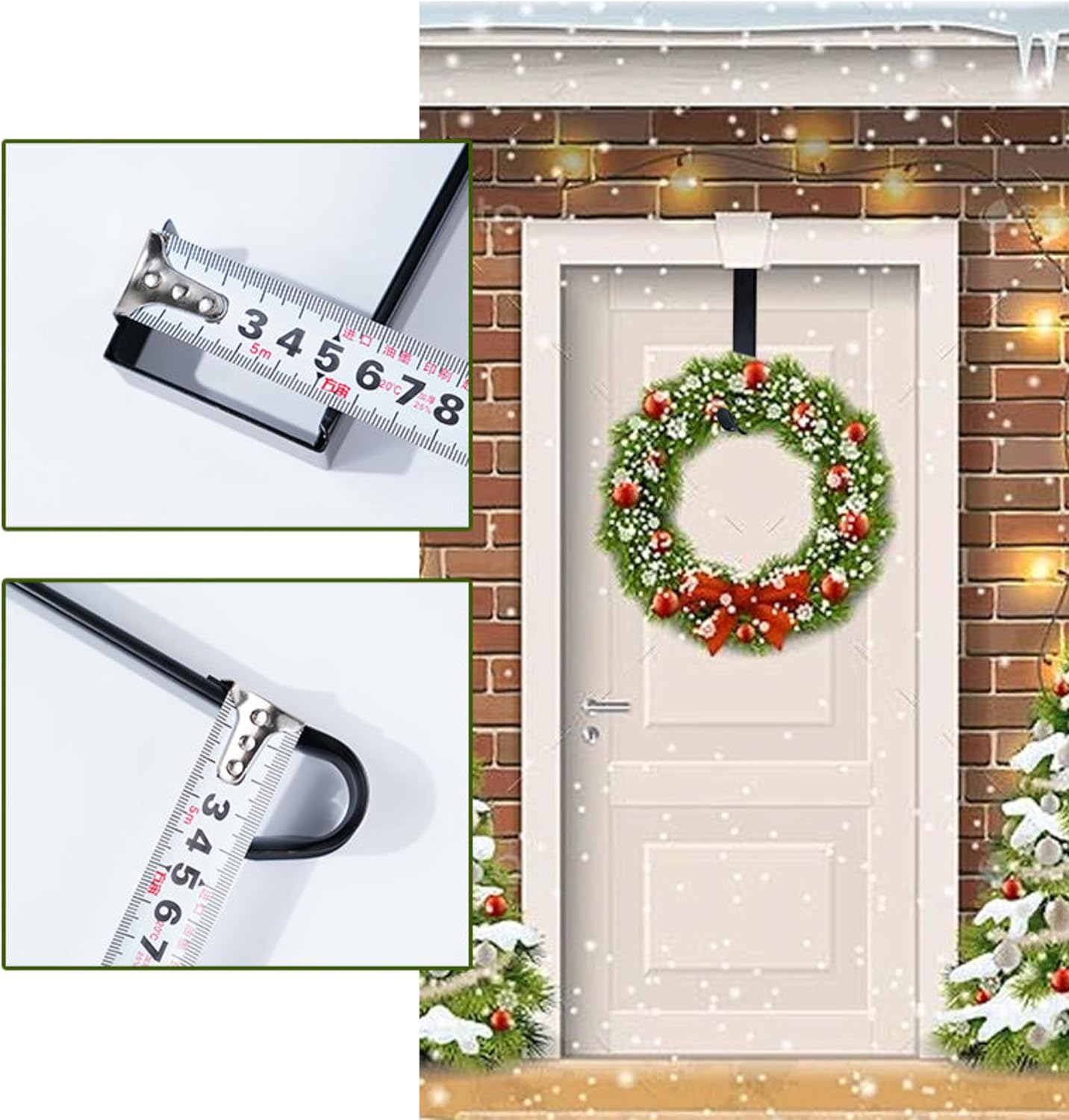 Adjustable Wreath Hanger for Front Door Black