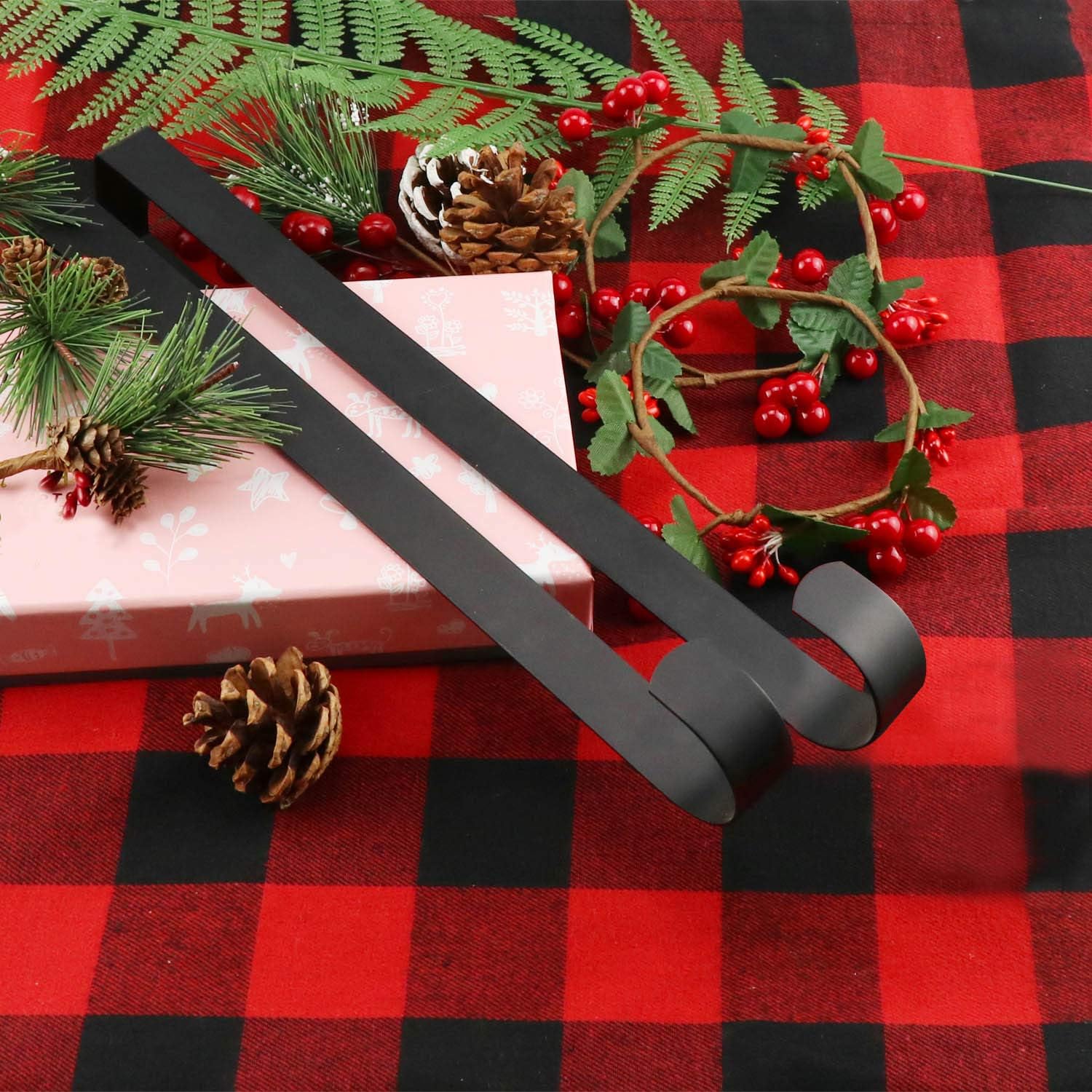 4 Pack Solid Black Wreath Hangers for Front Door