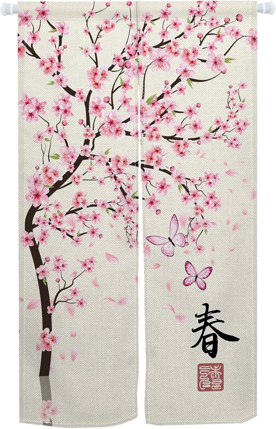 Leowefowa Cherry Blossom Noren Door Curtain