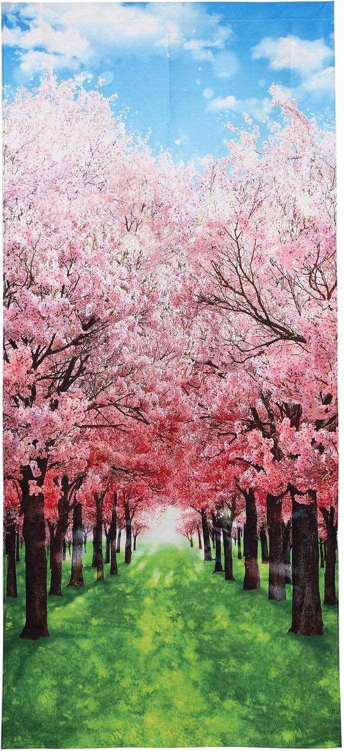 Noren Japanese Style Door Curtain with Cherry Blossoms Print