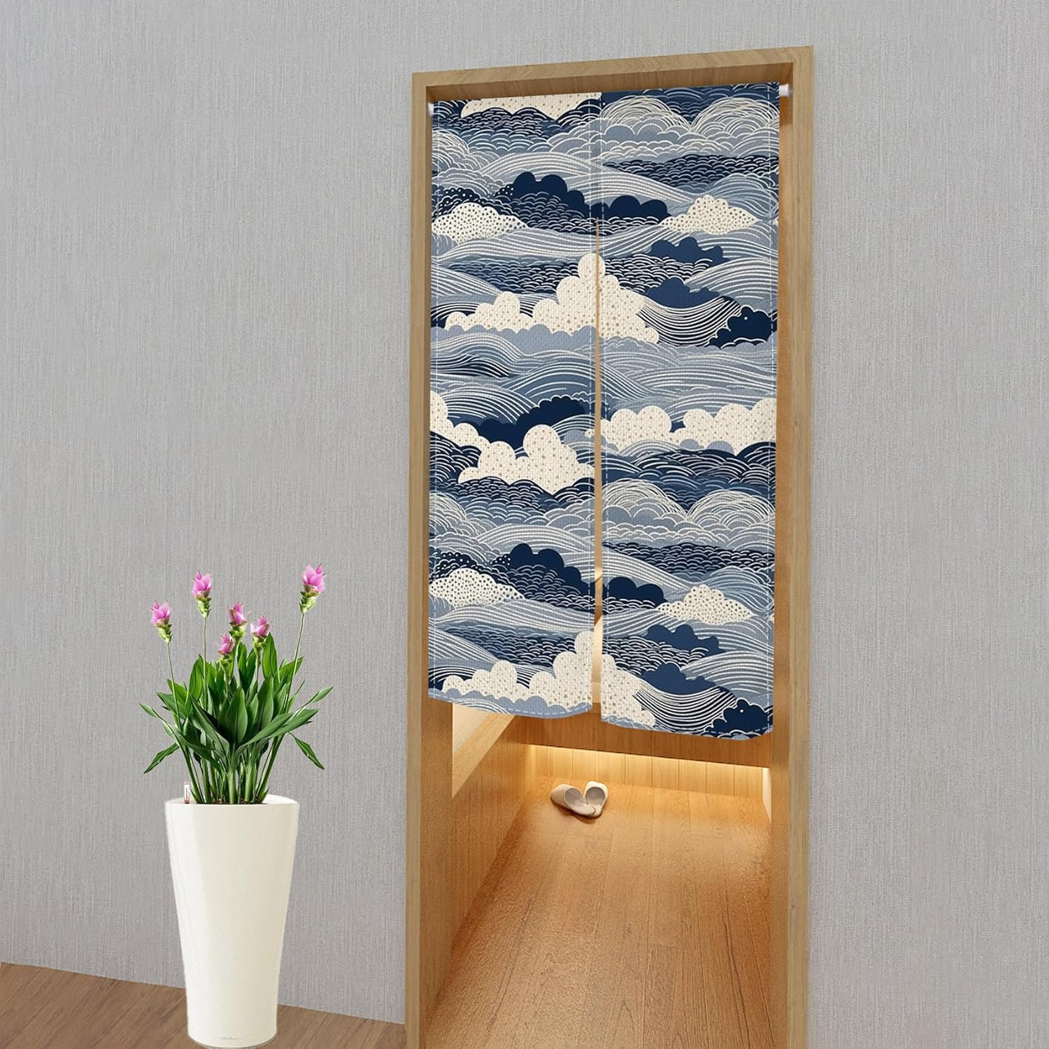 Leowefowa Japanese Noren Curtain Great Wave Design