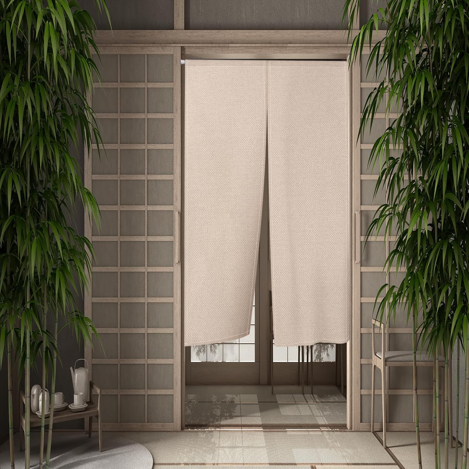 Leowefowa Light Brown Japanese Noren Door Curtain