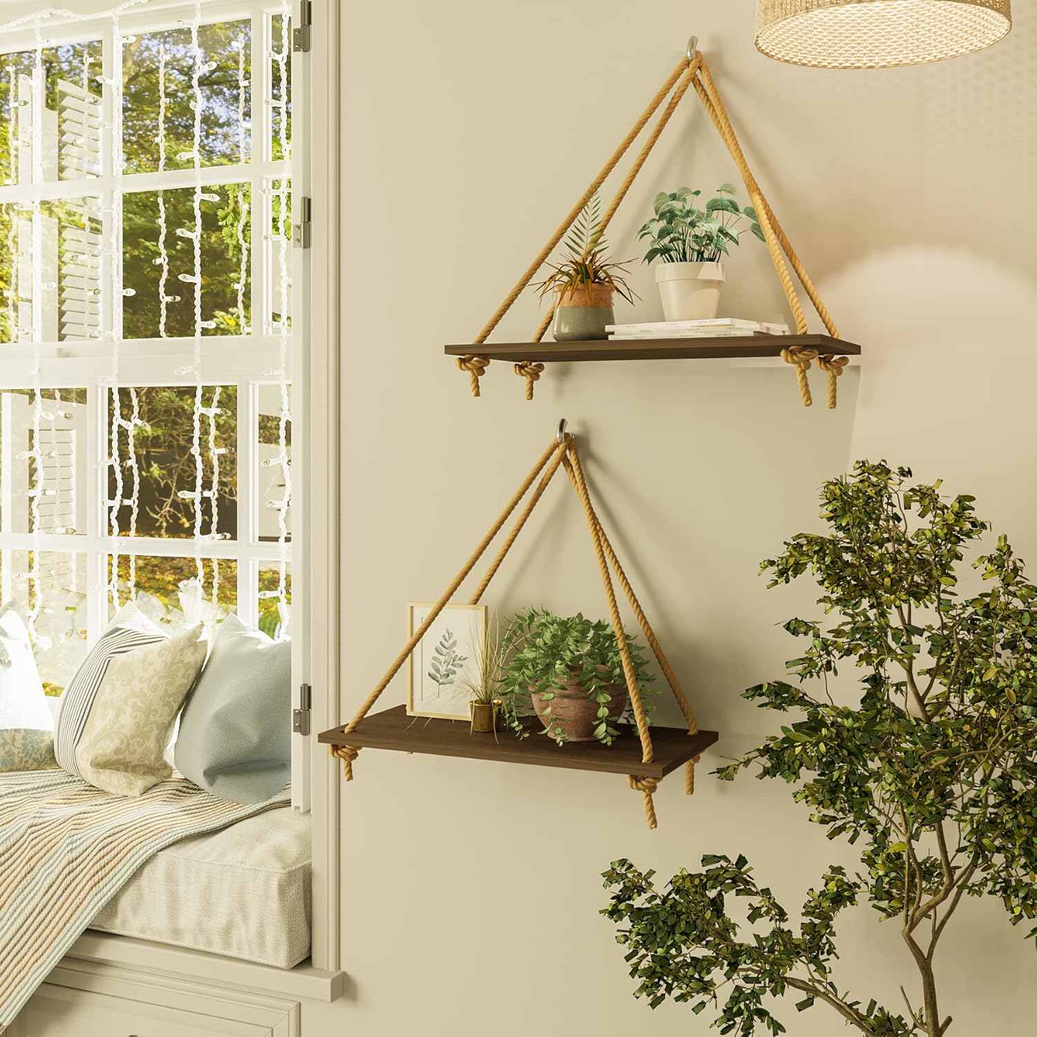 BAMFOX Hanging Wall Shelves Set of 2