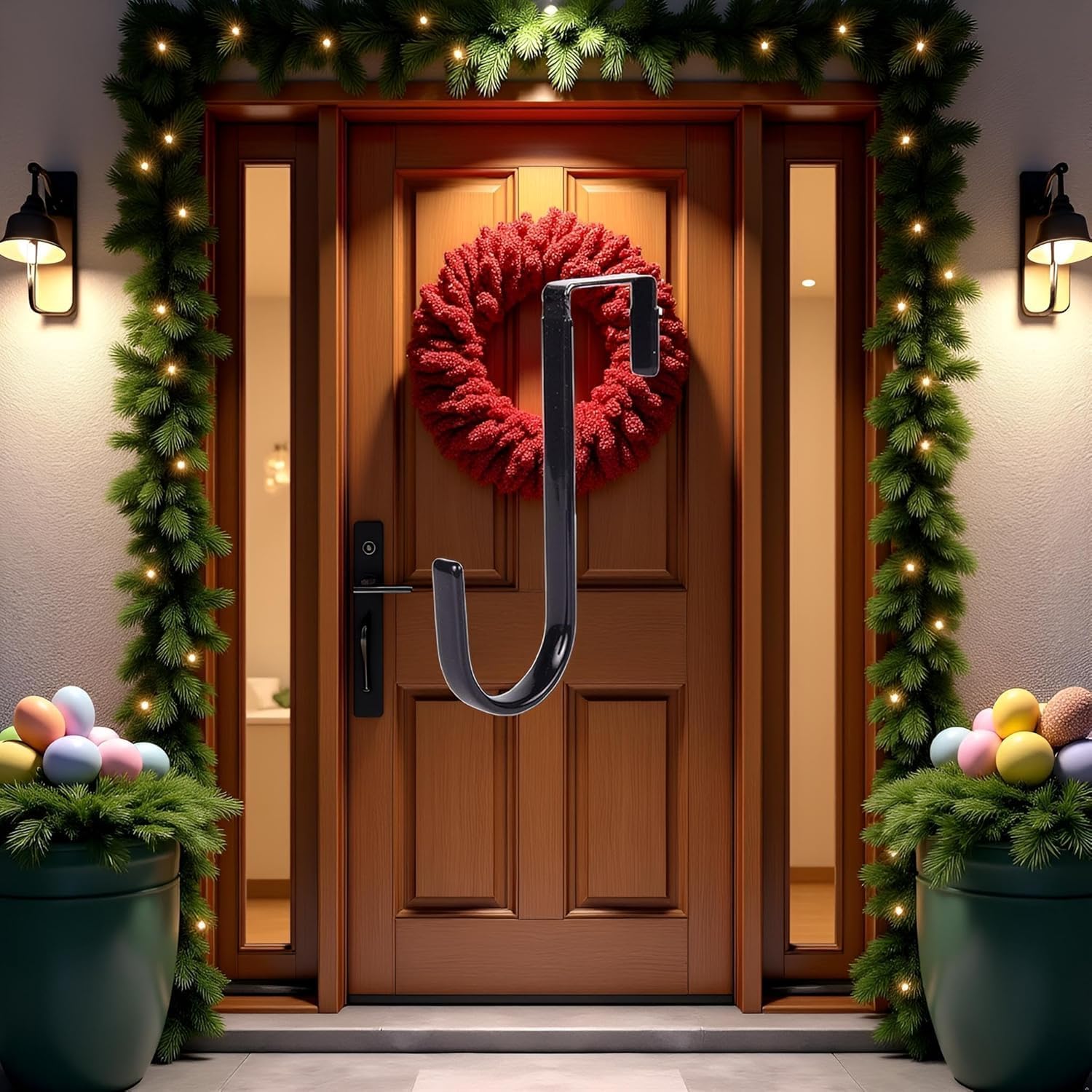 Black Wreath Hanger - Strong Carbon Steel Door Hook 5 Inch