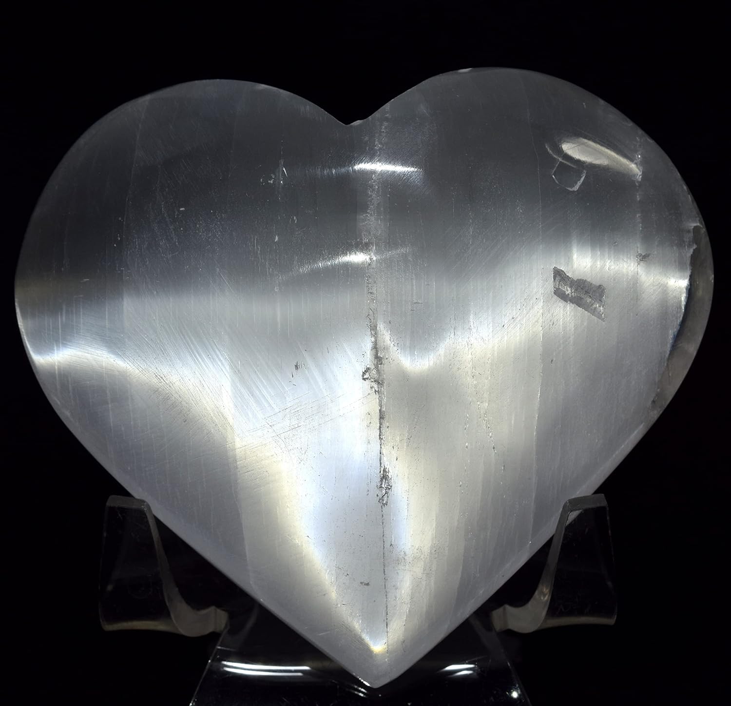 29 Inch Selenite Puffy Heart With Acrylic Stand