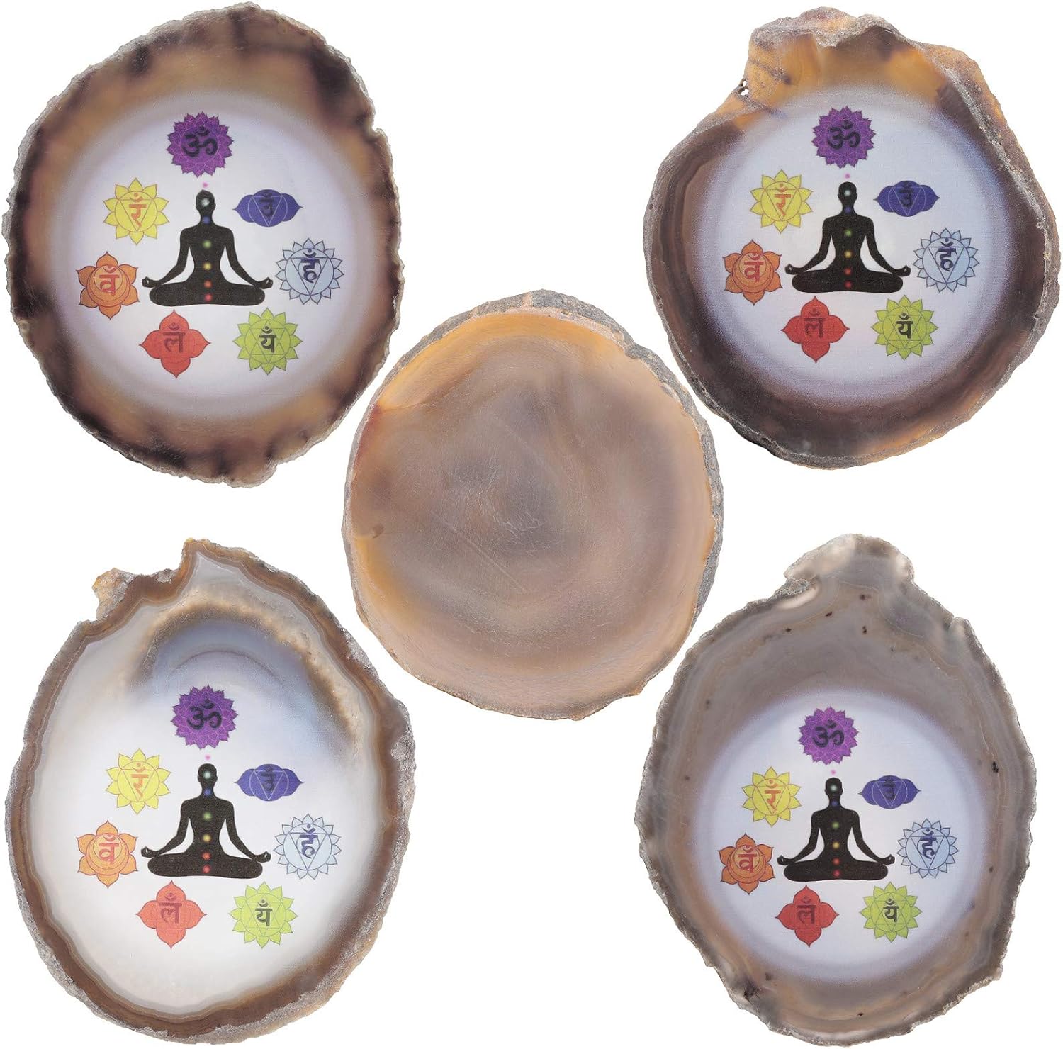 Rockcloud 7 Chakra Agate Slab Display with Wooden Stand