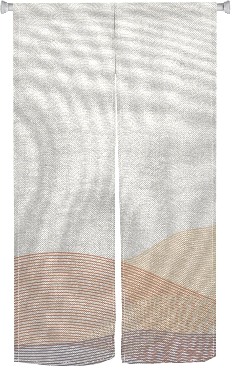 Japanese Noren Door Curtain Khaki Wave Design 34x48 Inches