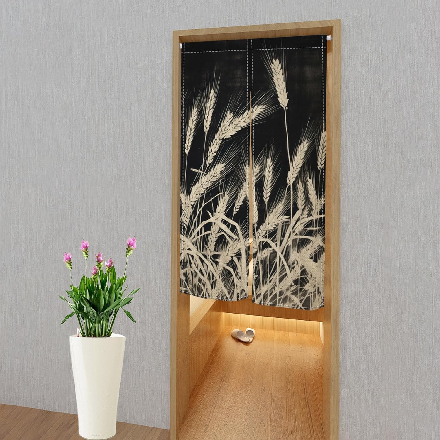 Japanese Style Doorway Curtain Privacy Divider Noren Panel 34x60 Wheat