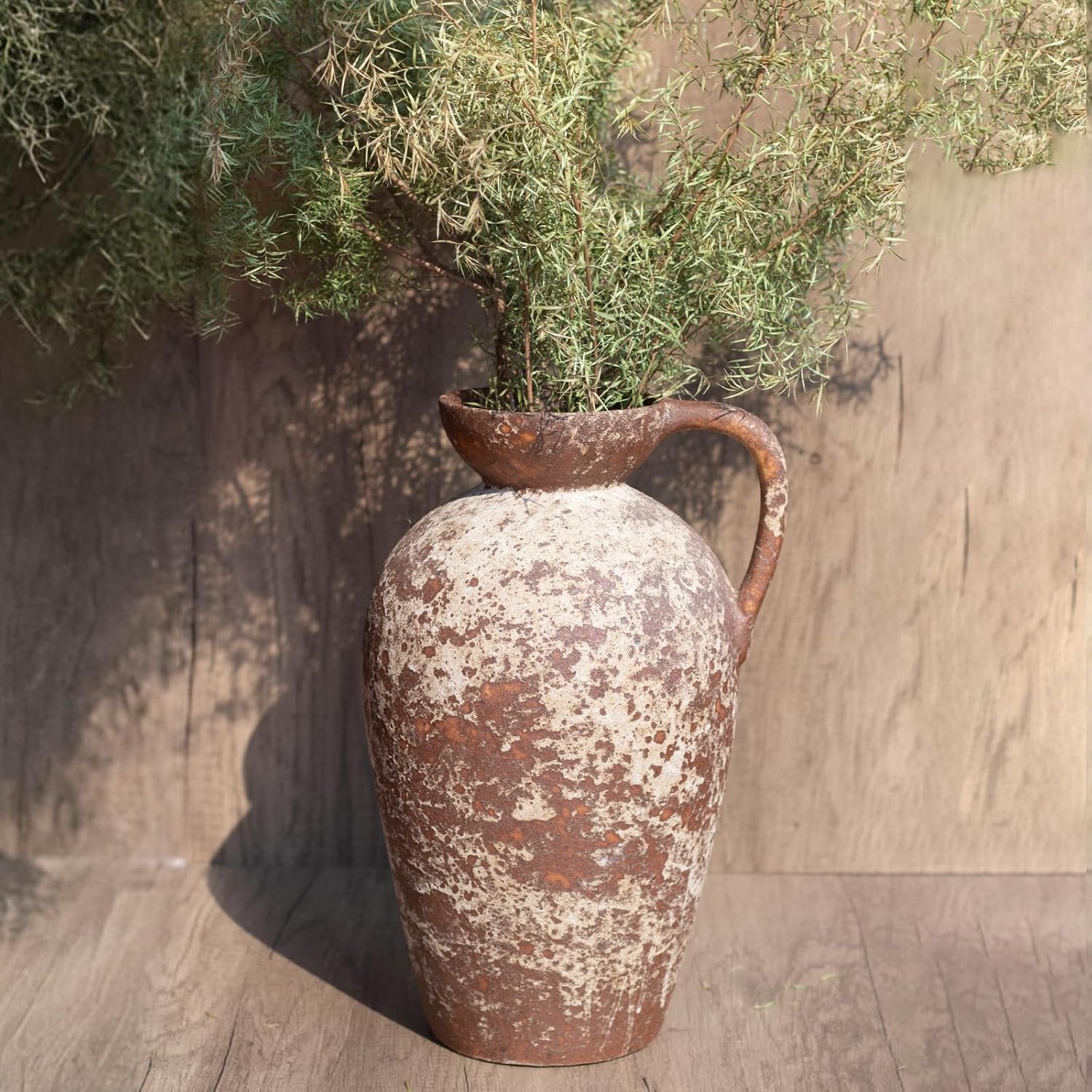 Brown Ceramic Rustic Farmhouse Vase with Handle