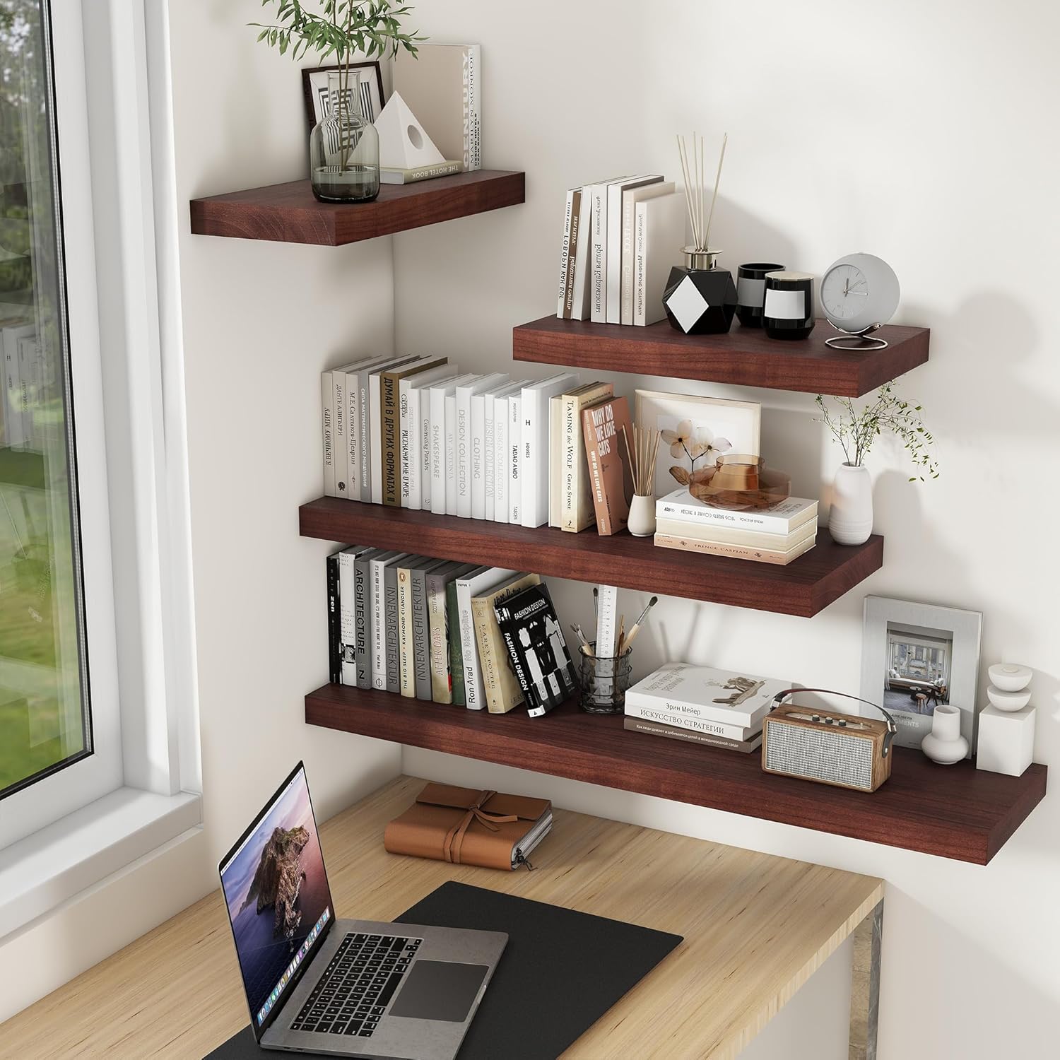 Rustic Solid Wood Floating Shelves Set of 2