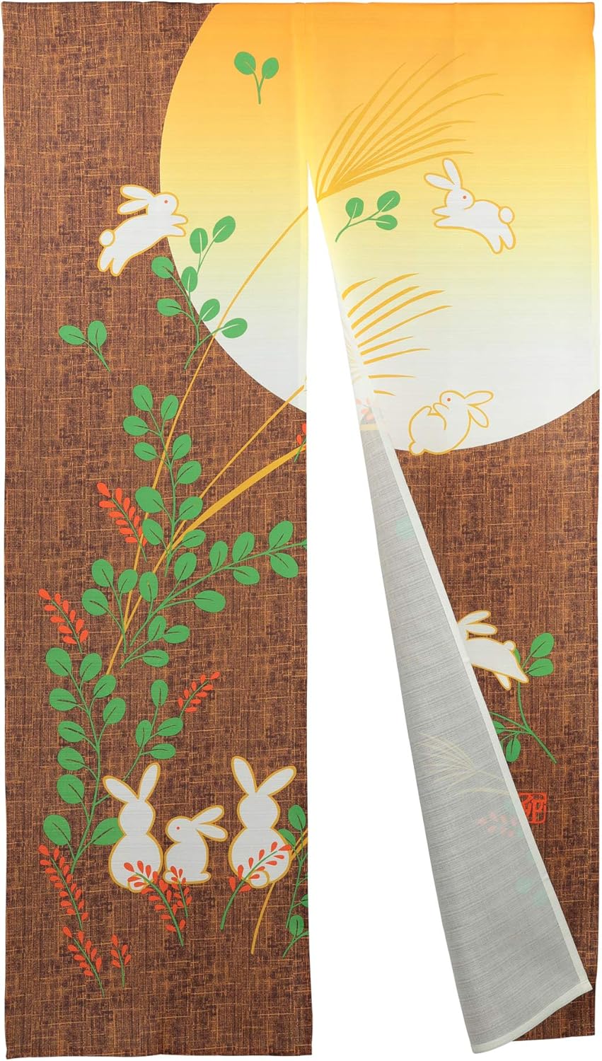 Yellow Noren Door Curtain with Rabbit Design 33x59 Inch