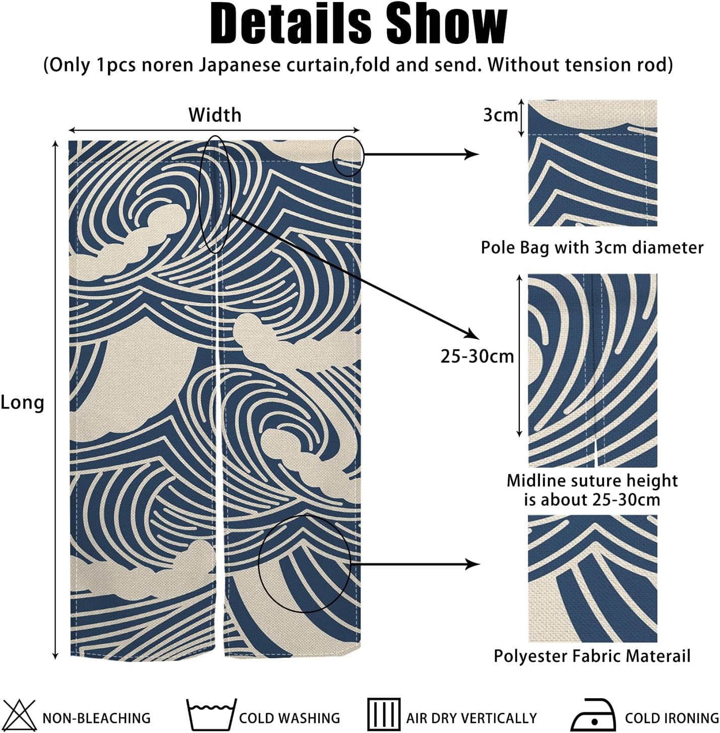 Japanese Noren Door Curtain Panel 34x48 Inches