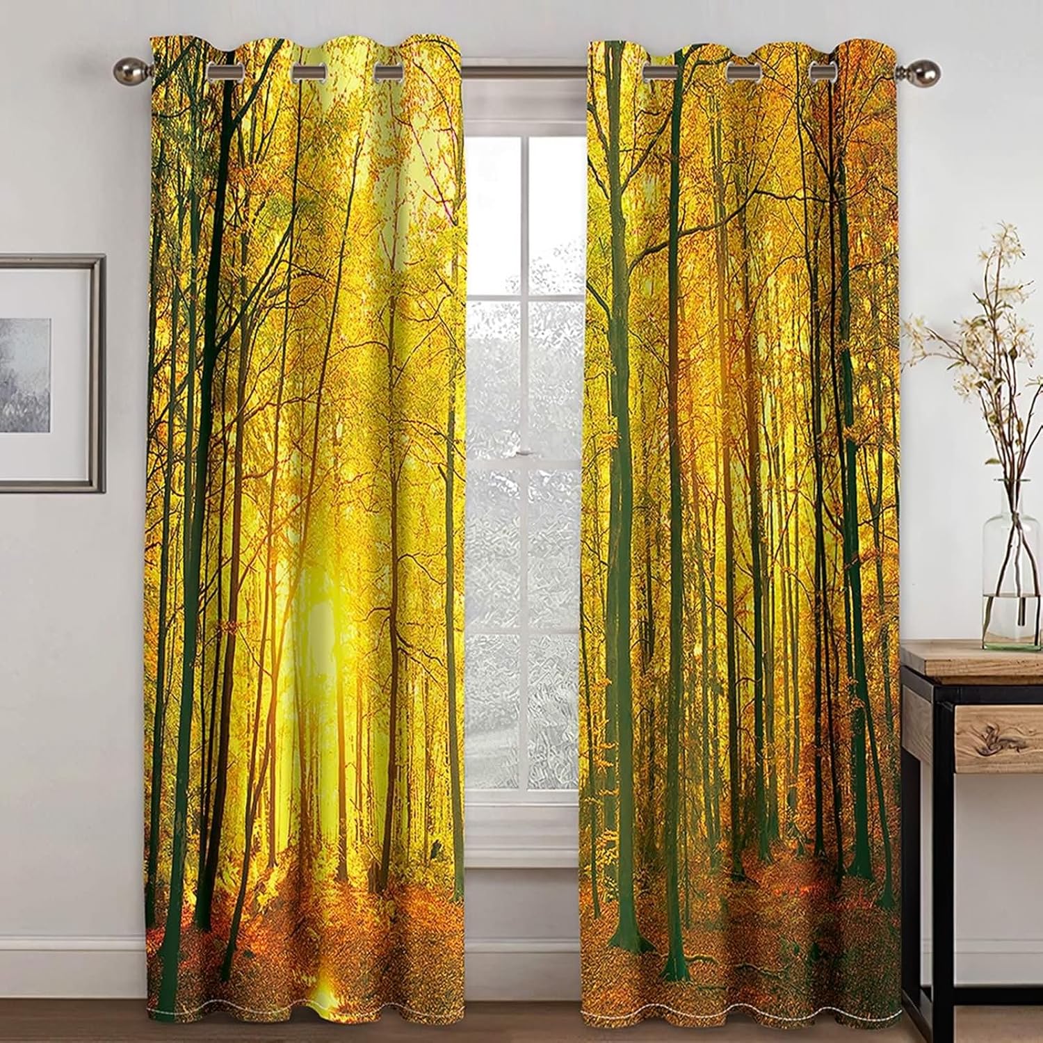 Blackout Curtains for Dining Room 2 Pack Yellow Black with Eyelet