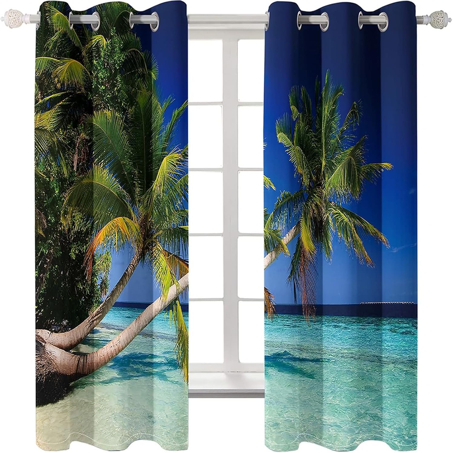 2 Piece Blackout Kitchen Curtains with Coconut Tree Design